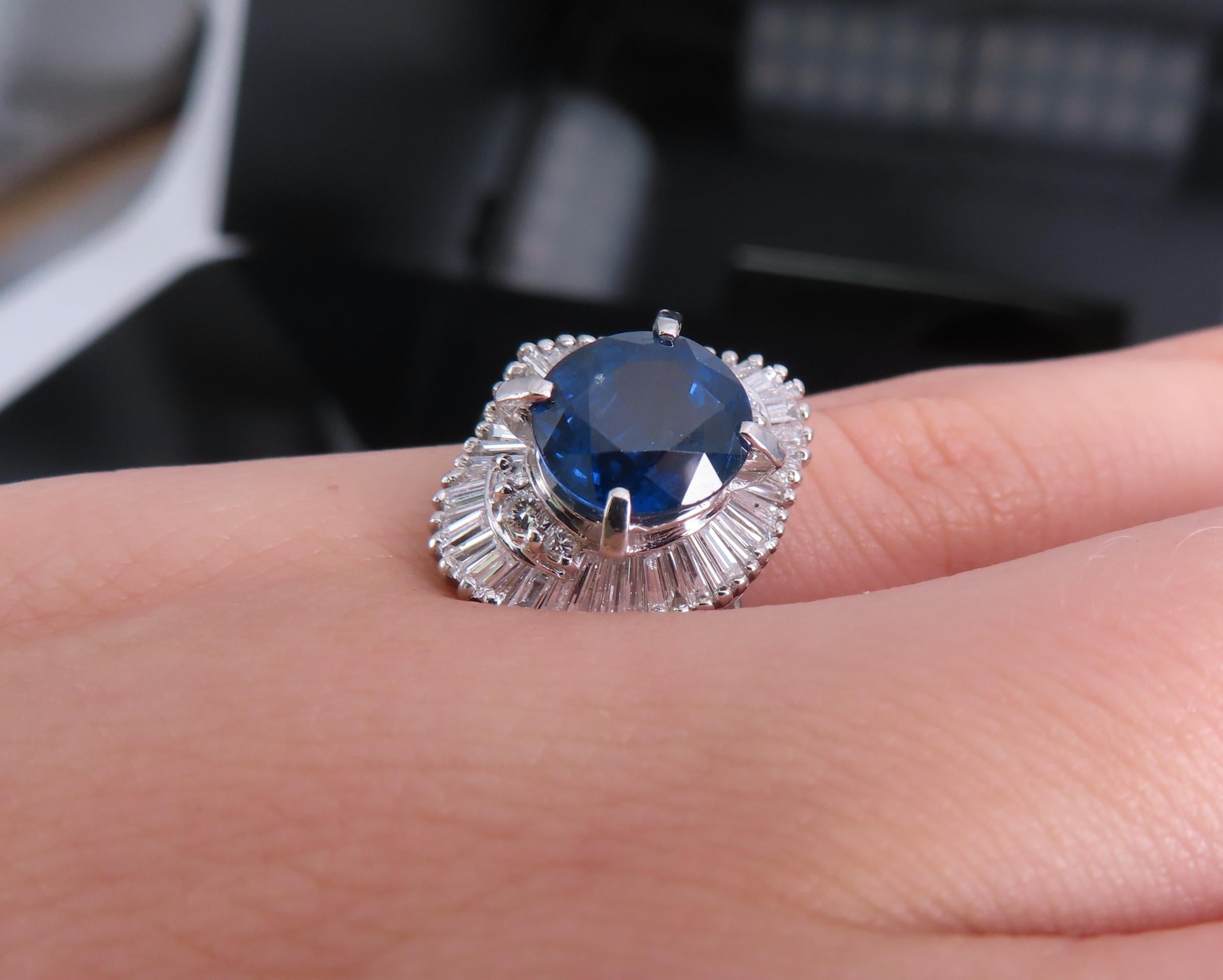 Fine 3.01ct GIA Royal Blue Sapphire & 0.64ct Diamond Platinum Ring, Size 5.75