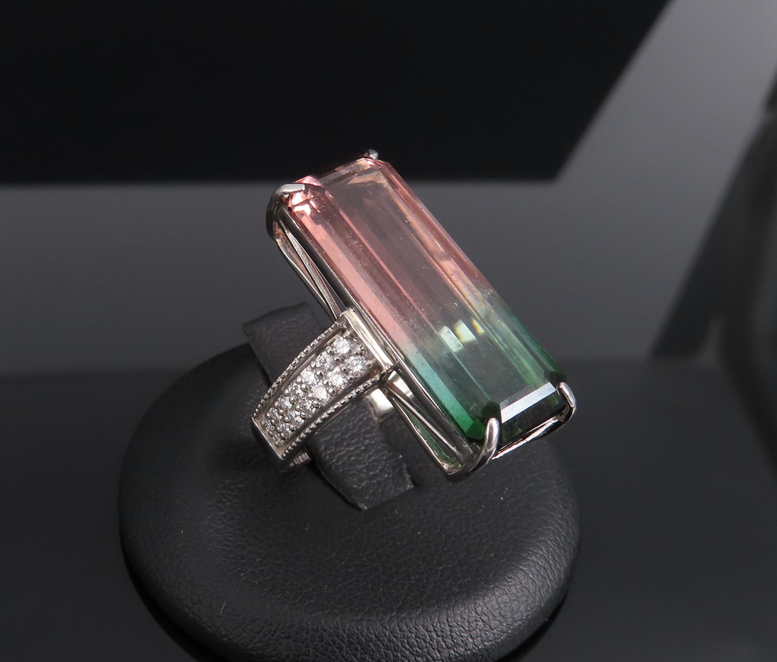 Rare 15.82ct Natural Watermelon Tourmaline & 0.35ct Diamond Platinum Ring Size 7