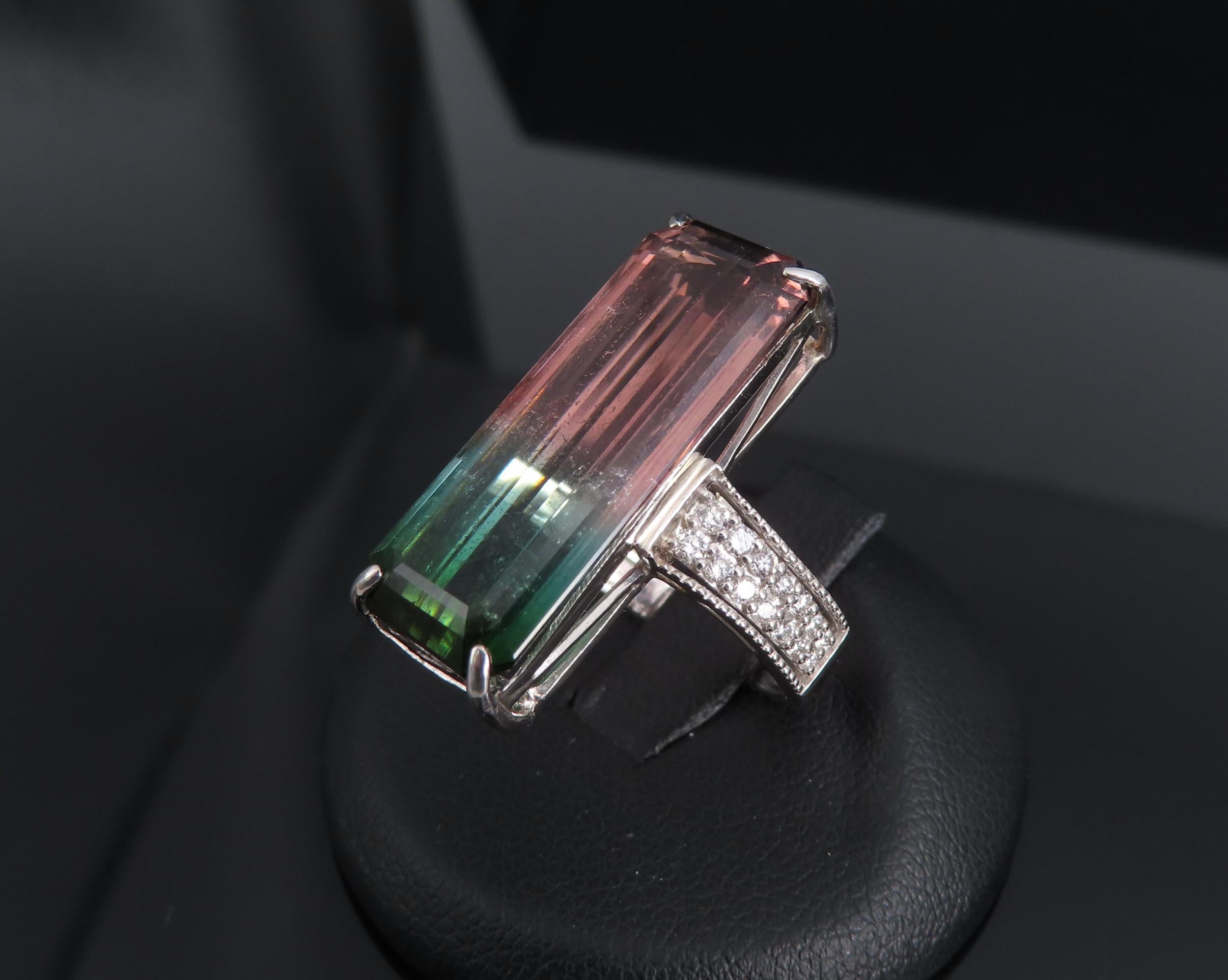 Rare 15.82ct Natural Watermelon Tourmaline & 0.35ct Diamond Platinum Ring Size 7