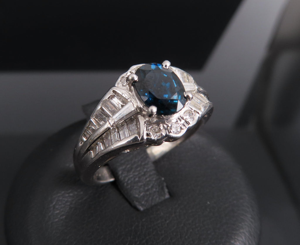 Vintage 1.07ct Deep Blue Sapphire & 0.48ct Diamond Platinum Ring Size 7