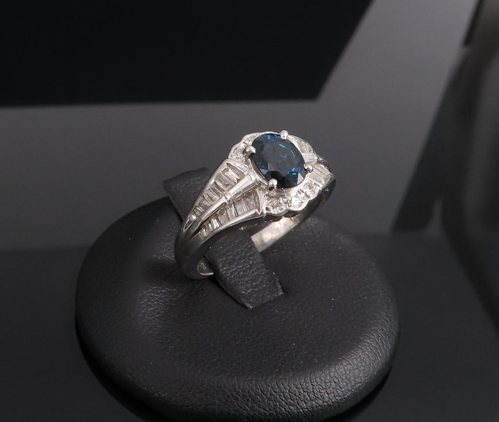 Vintage 1.07ct Deep Blue Sapphire & 0.48ct Diamond Platinum Ring Size 7