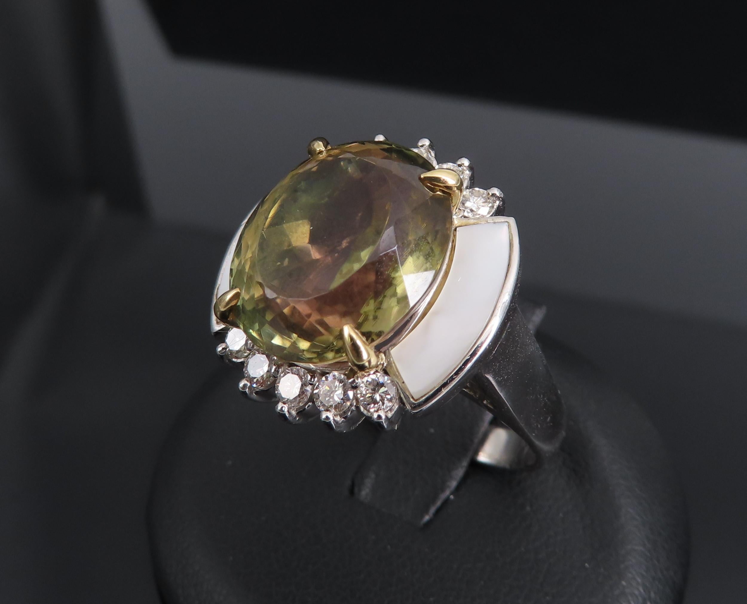 10.18ct Party Color Tourmaline & 0.50ct Diamond Platinum  18K Gold Ring Sz 8.5