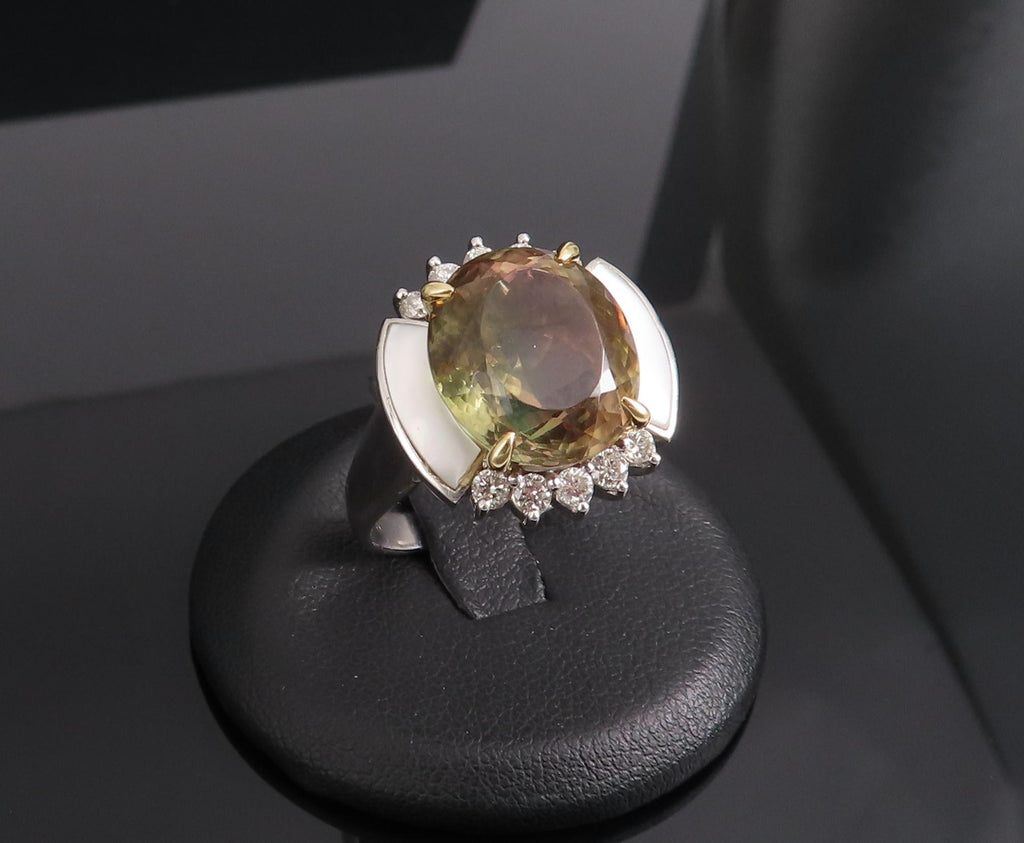 10.18ct Party Color Tourmaline & 0.50ct Diamond Platinum  18K Gold Ring Sz 8.5