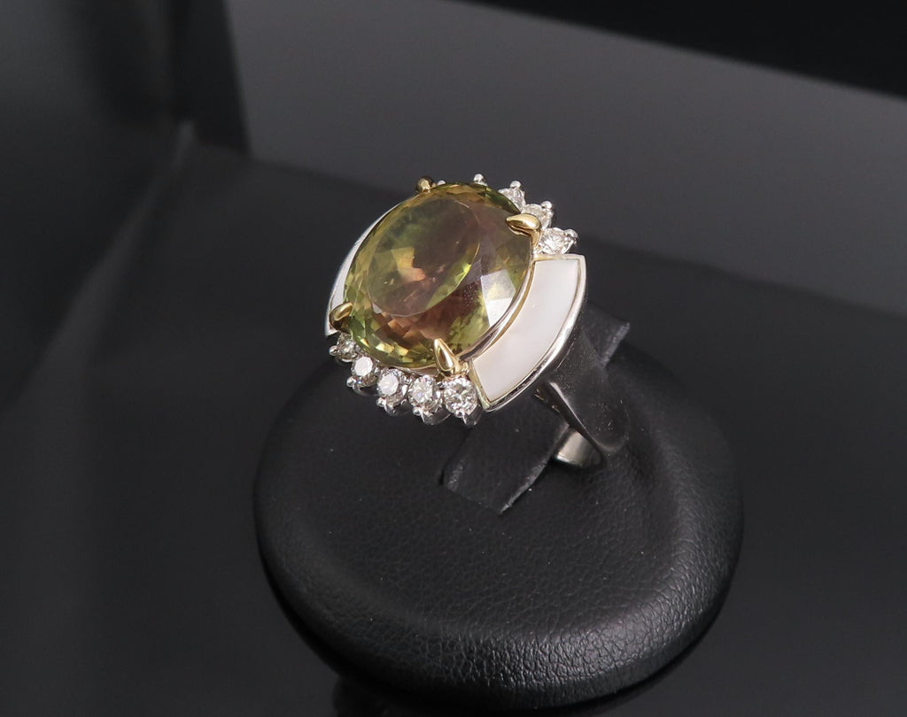 10.18ct Party Color Tourmaline & 0.50ct Diamond Platinum  18K Gold Ring Sz 8.5
