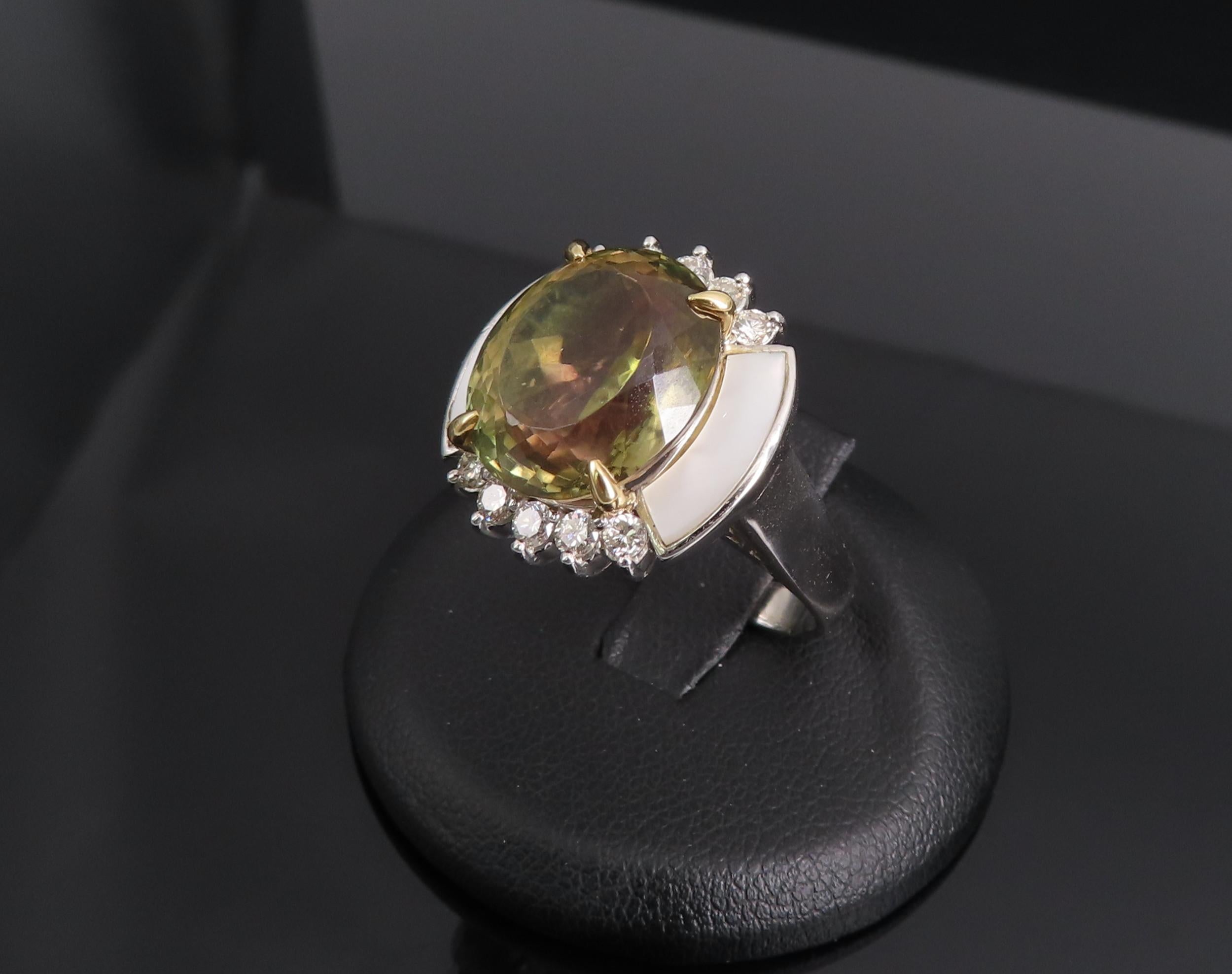 10.18ct Party Color Tourmaline & 0.50ct Diamond Platinum  18K Gold Ring Sz 8.5
