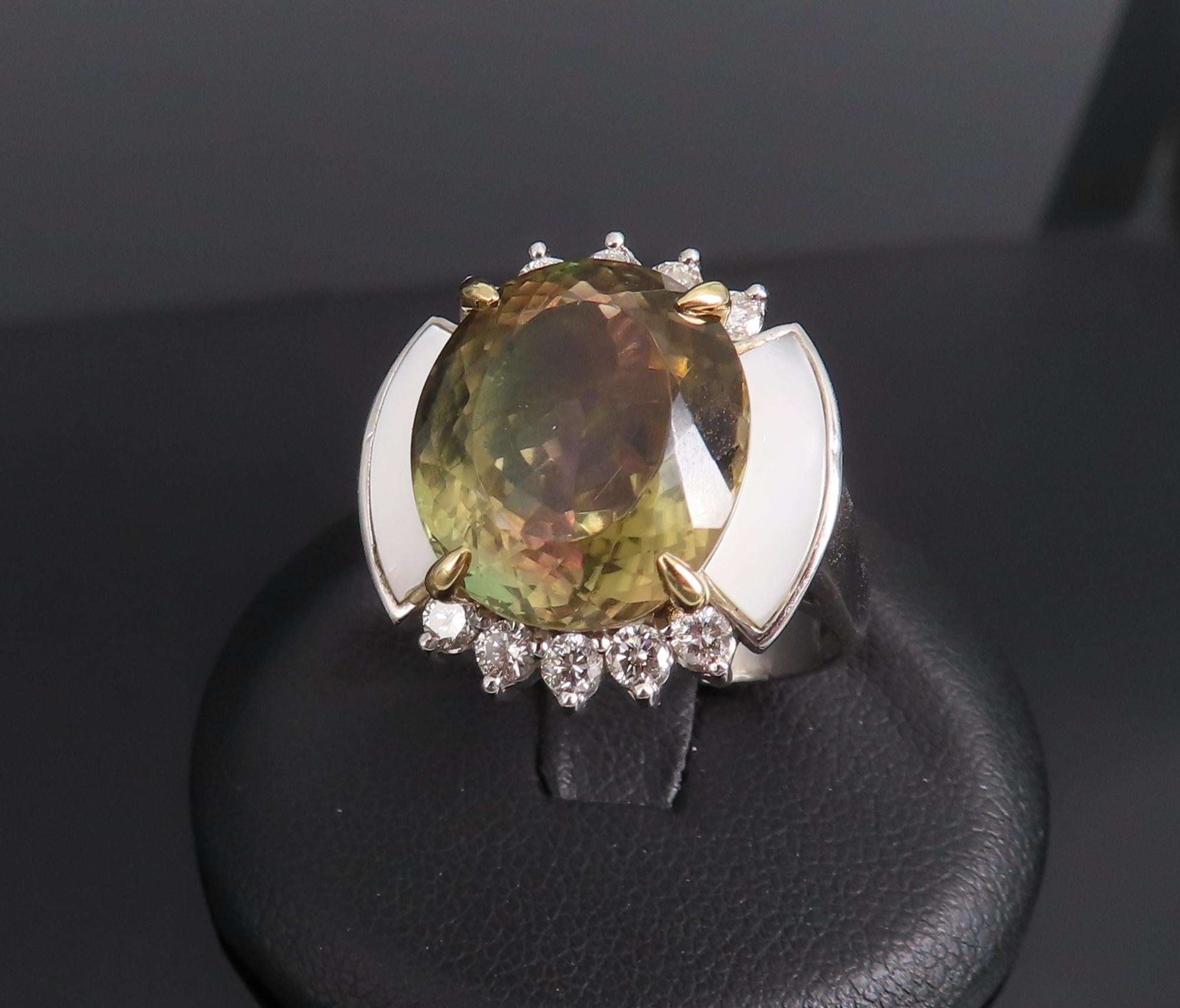 10.18ct Party Color Tourmaline & 0.50ct Diamond Platinum  18K Gold Ring Sz 8.5