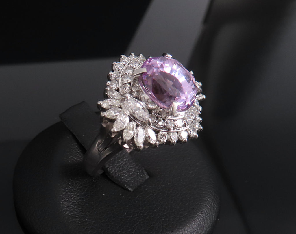 5.26ct Purple Sapphire GIA Heated Ceylon 1.43ct Diamond Platinum Ring, Size 7