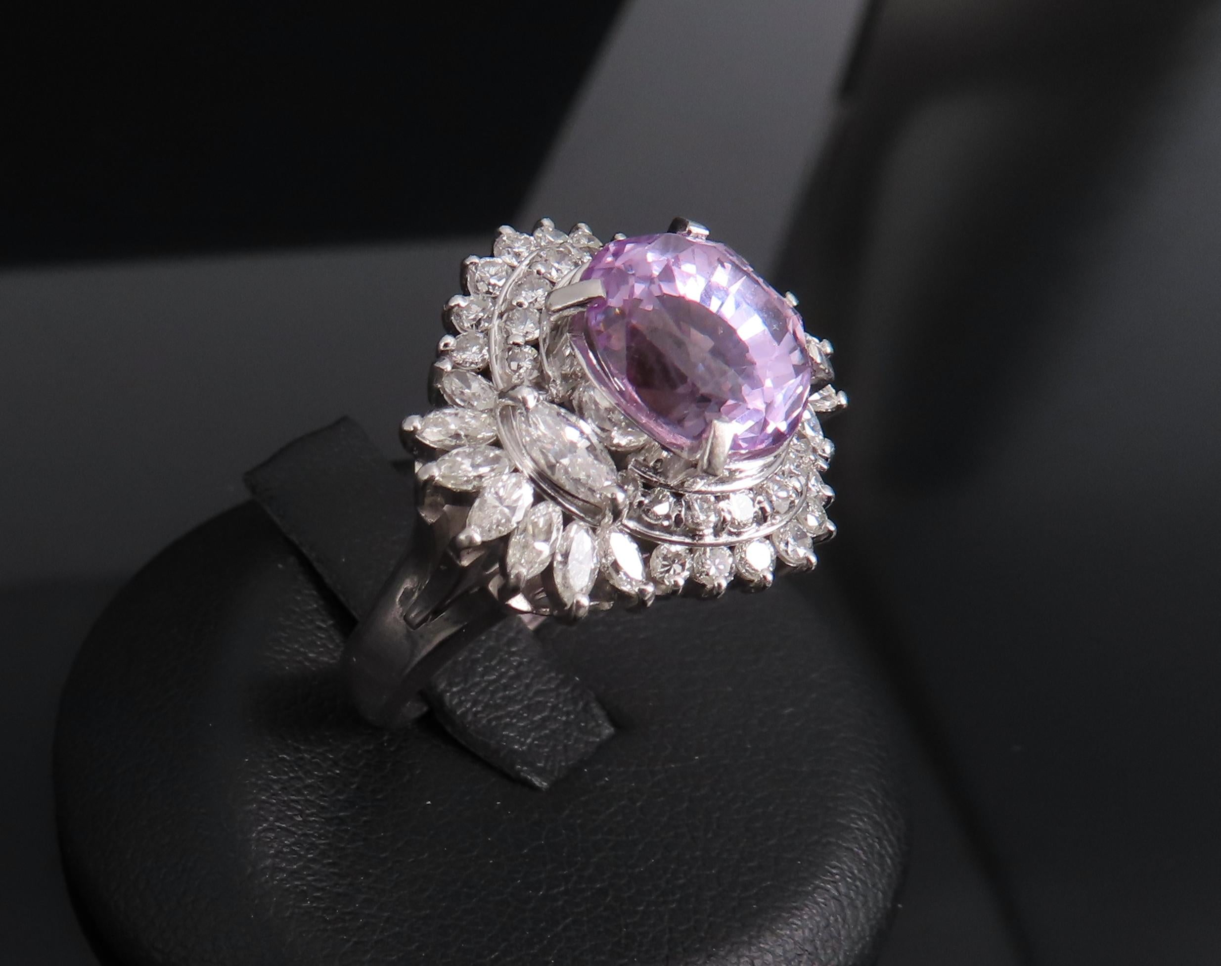 5.26ct Purple Sapphire GIA Heated Ceylon 1.43ct Diamond Platinum Ring, Size 7