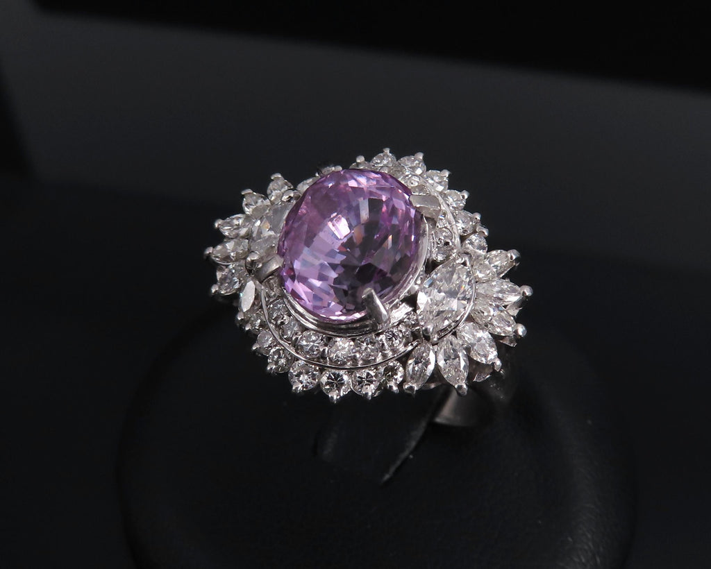 5.26ct Purple Sapphire GIA Heated Ceylon 1.43ct Diamond Platinum Ring, Size 7