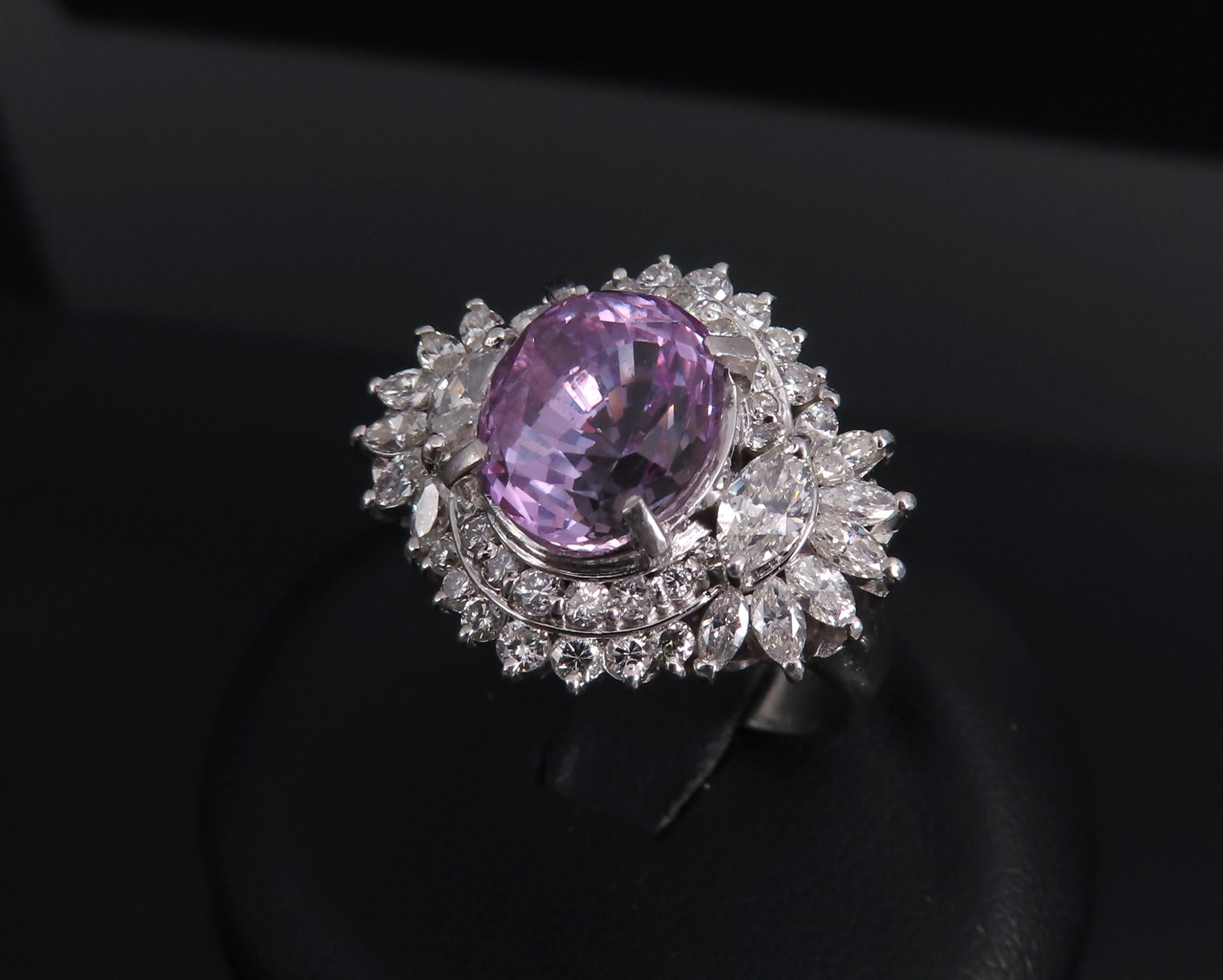 5.26ct Purple Sapphire GIA Heated Ceylon 1.43ct Diamond Platinum Ring, Size 7