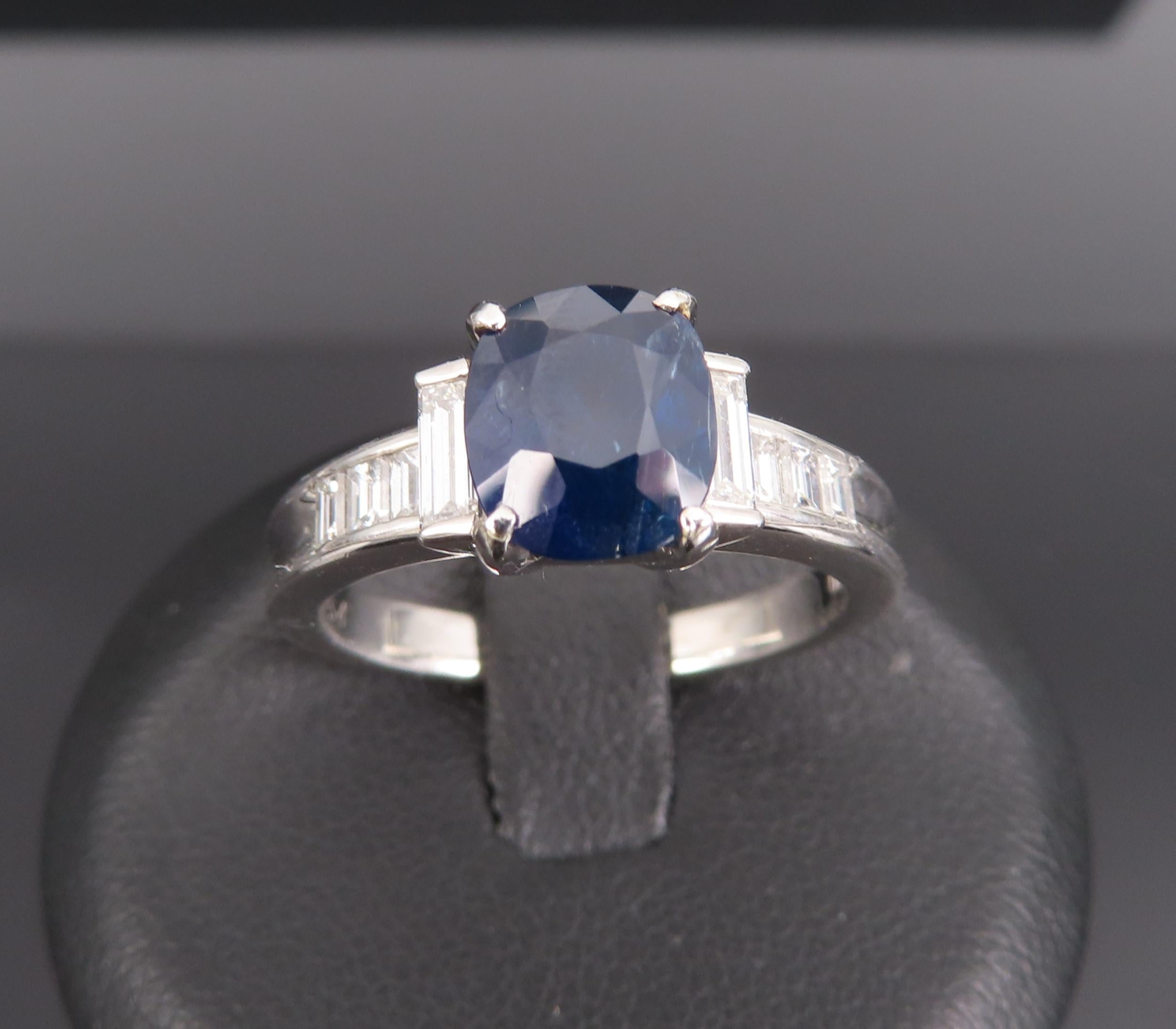 1.89ct GIA Burma No Heat Blue Sapphire & 0.54ct Diamond Platinum Ring Size 7.5