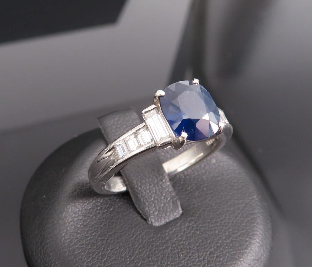 1.89ct GIA Burma No Heat Blue Sapphire & 0.54ct Diamond Platinum Ring Size 7.5