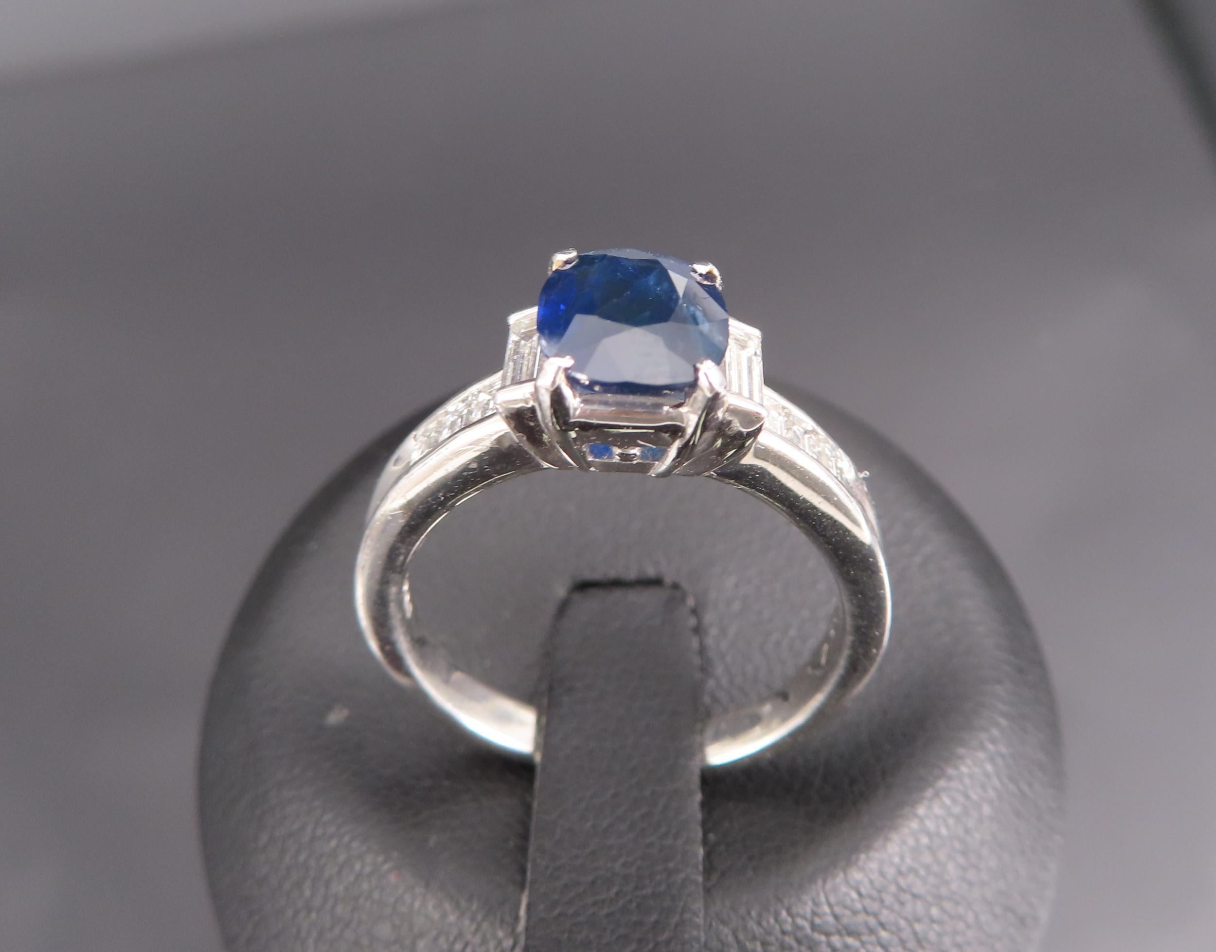 1.89ct GIA Burma No Heat Blue Sapphire & 0.54ct Diamond Platinum Ring Size 7.5