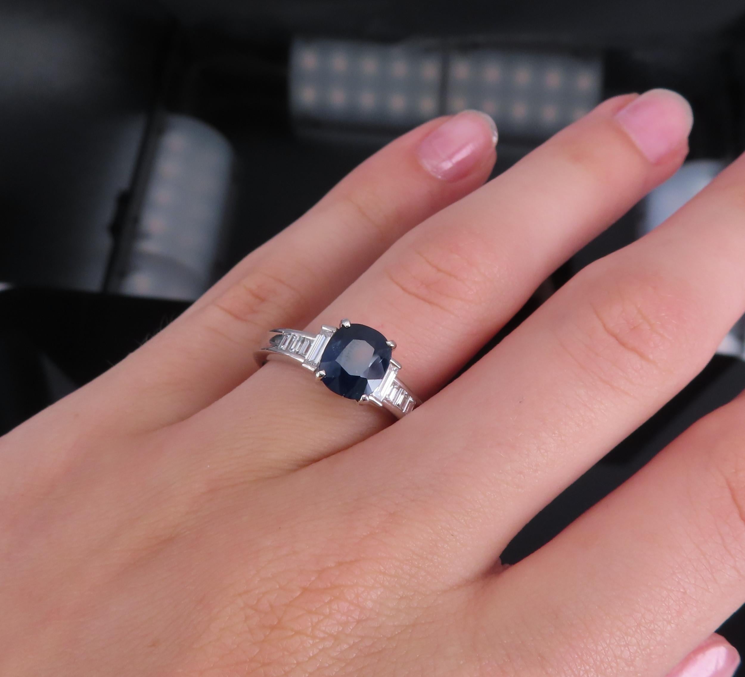 1.89ct GIA Burma No Heat Blue Sapphire & 0.54ct Diamond Platinum Ring Size 7.5