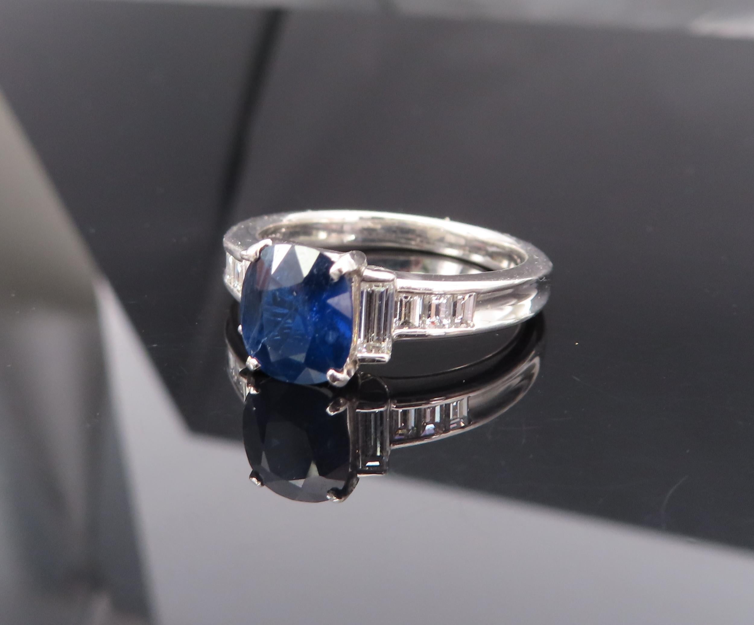 1.89ct GIA Burma No Heat Blue Sapphire & 0.54ct Diamond Platinum Ring Size 7.5