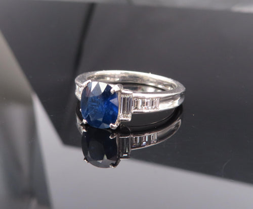 1.89ct GIA Burma No Heat Blue Sapphire & 0.54ct Diamond Platinum Ring Size 7.5