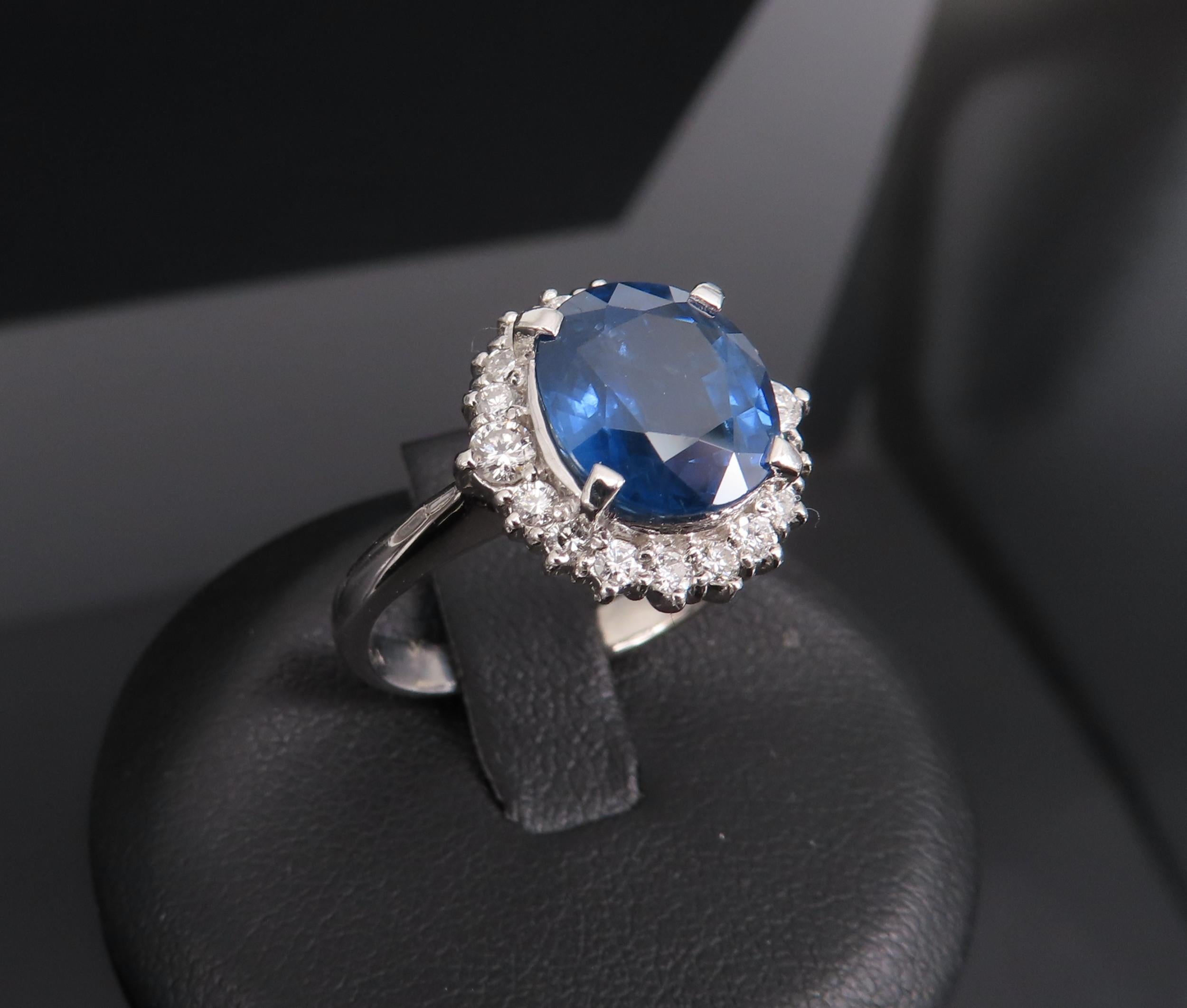 Estate GIA 4.06ct Cornflower Blue Sapphire & 0.41ct Diamond Platinum Ring Size 6