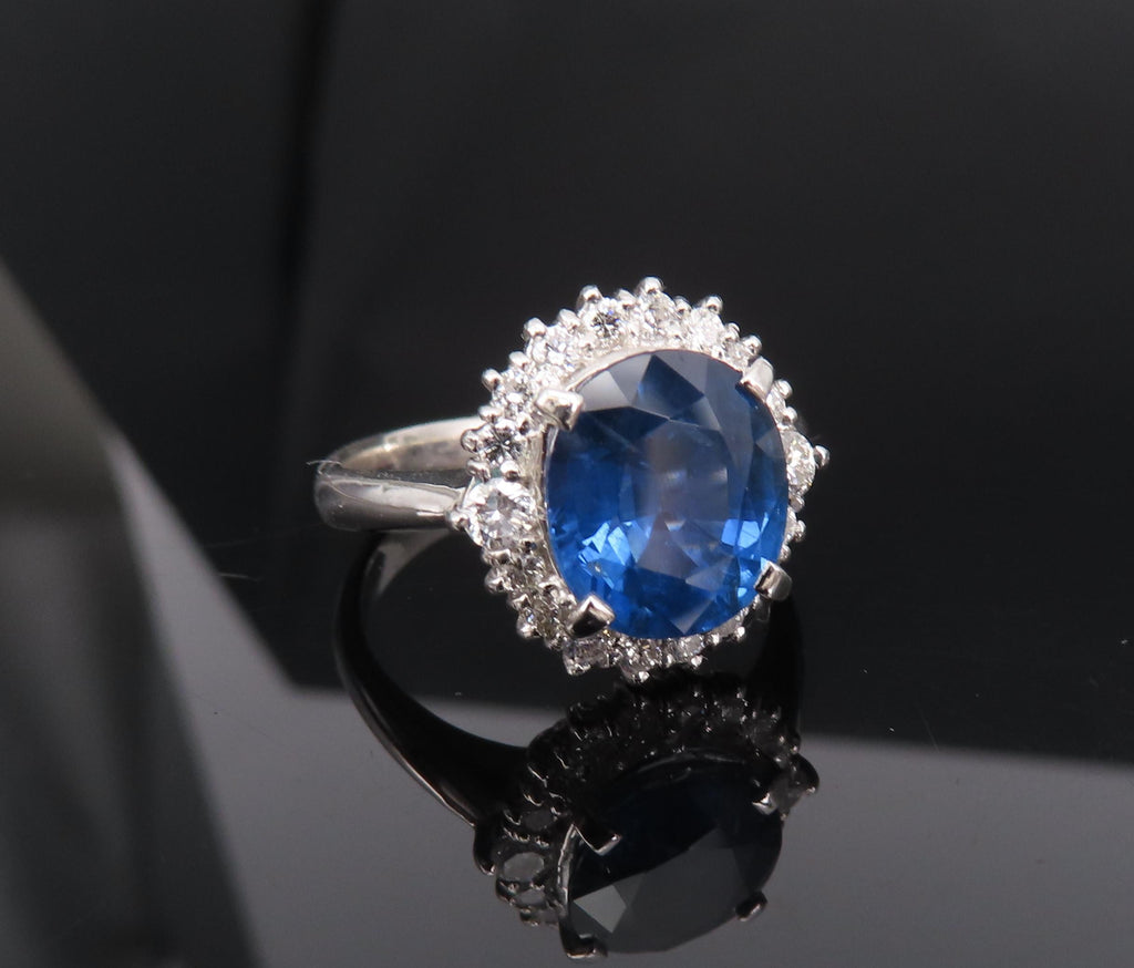 Estate GIA 4.06ct Cornflower Blue Sapphire & 0.41ct Diamond Platinum Ring Size 6