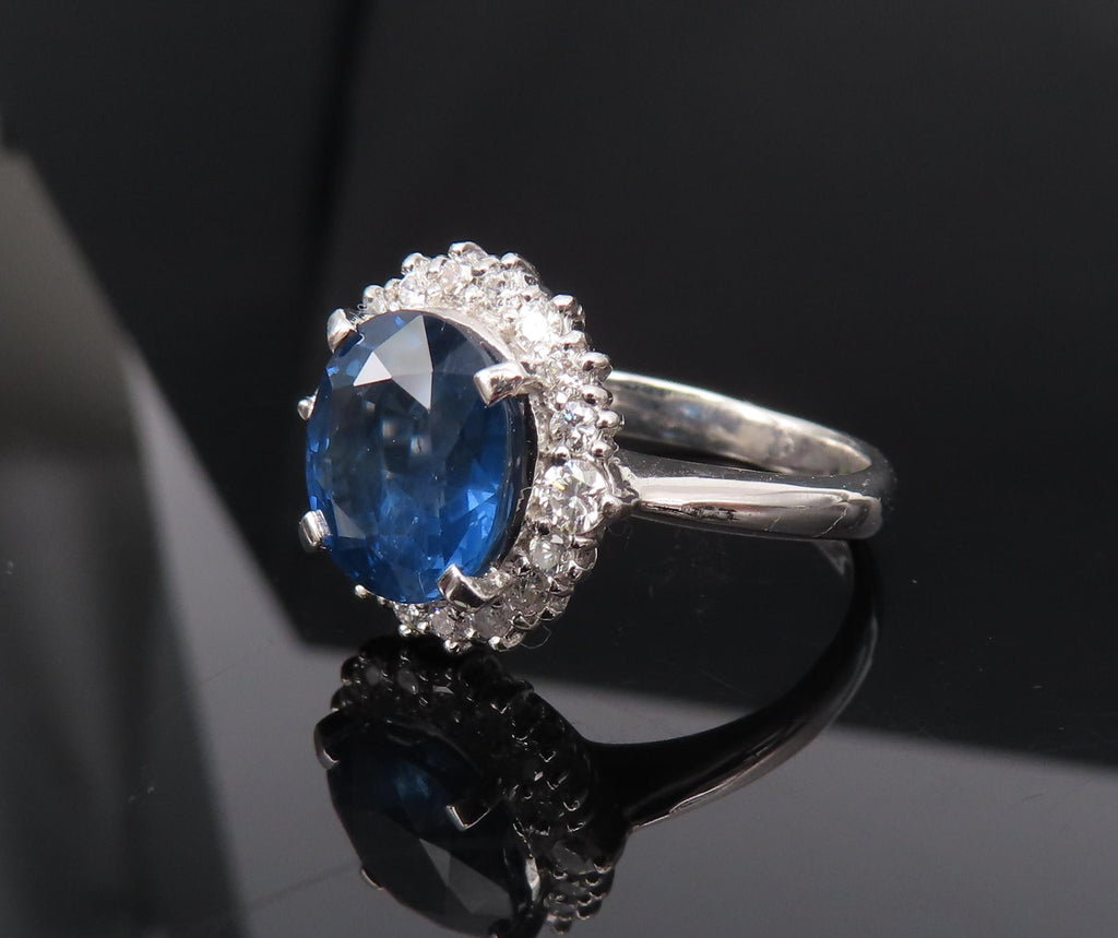 Estate GIA 4.06ct Cornflower Blue Sapphire & 0.41ct Diamond Platinum Ring Size 6