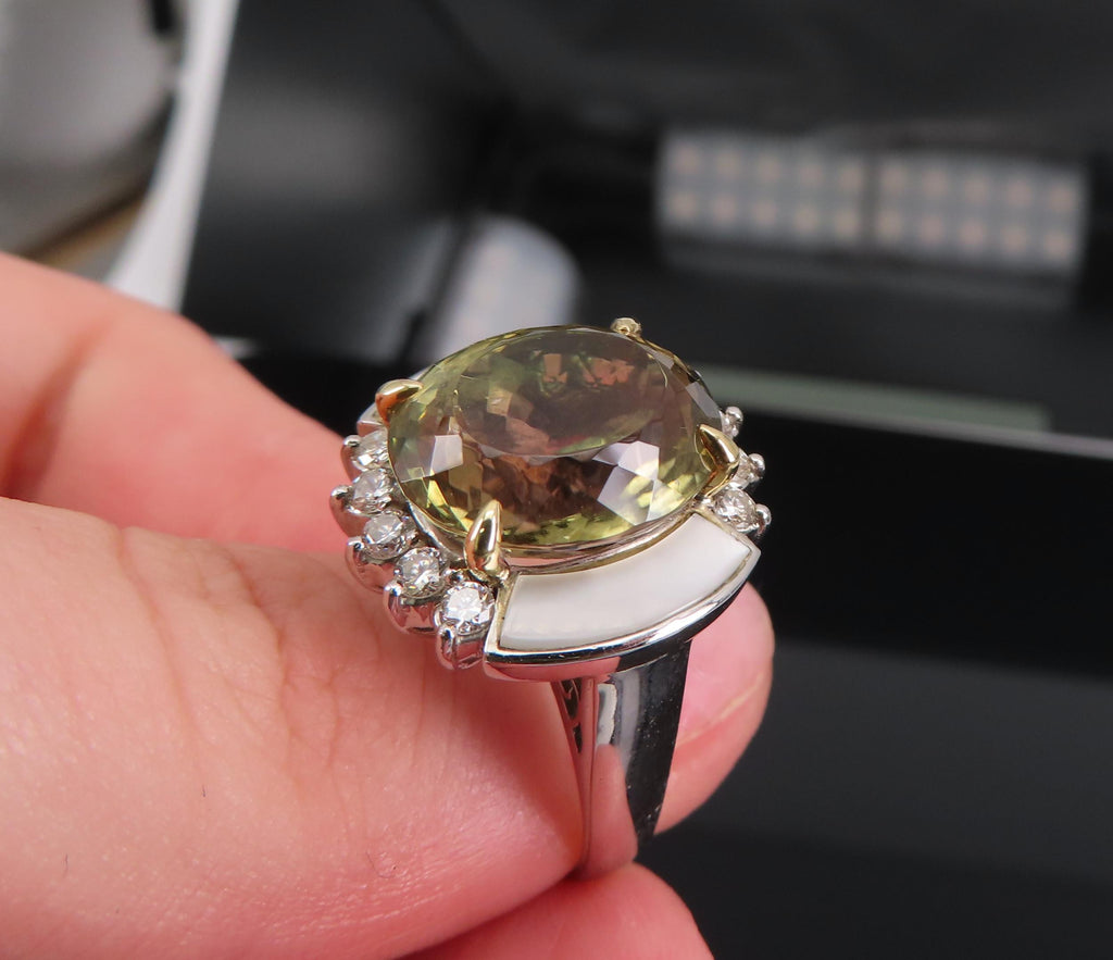 10.18ct Party Color Tourmaline & 0.50ct Diamond Platinum  18K Gold Ring Sz 8.5