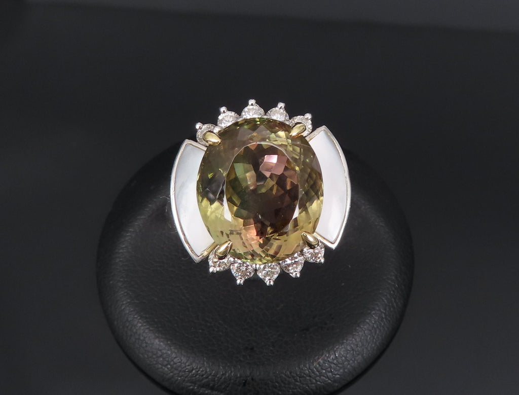 10.18ct Party Color Tourmaline & 0.50ct Diamond Platinum  18K Gold Ring Sz 8.5