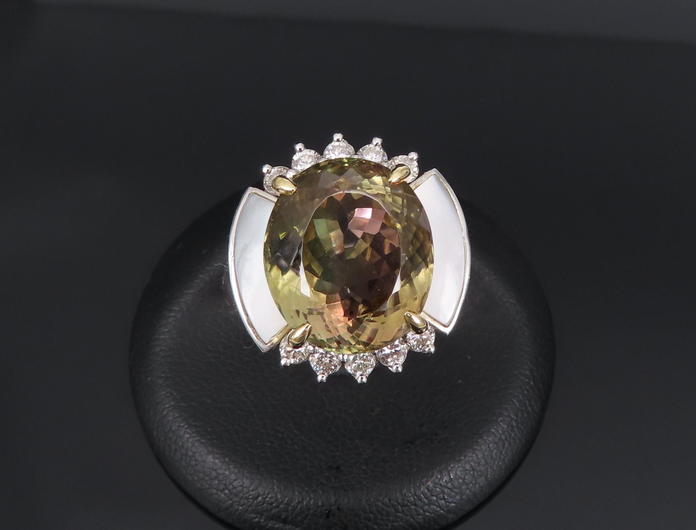 10.18ct Party Color Tourmaline & 0.50ct Diamond Platinum  18K Gold Ring Sz 8.5