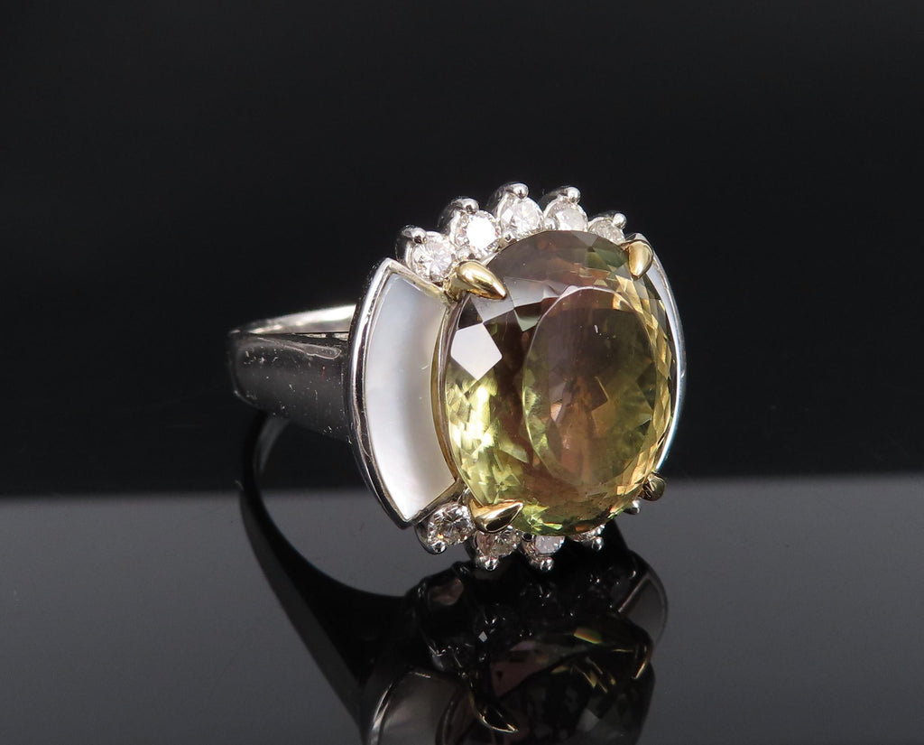 10.18ct Party Color Tourmaline & 0.50ct Diamond Platinum  18K Gold Ring Sz 8.5