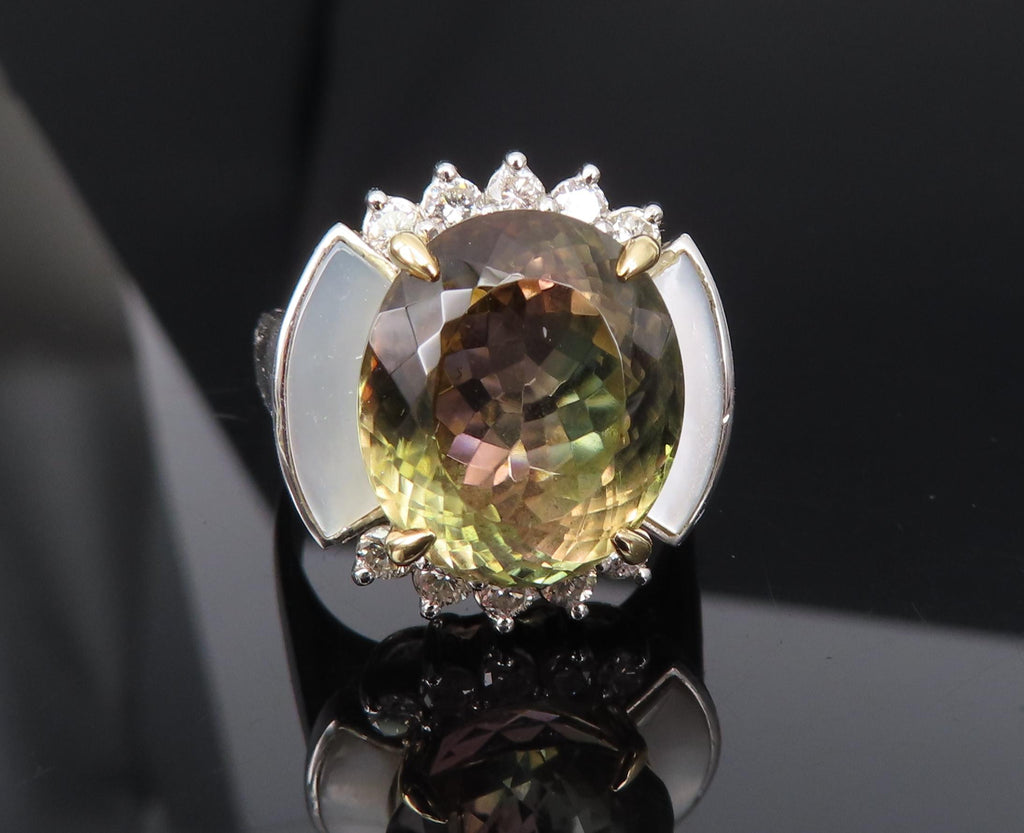 10.18ct Party Color Tourmaline & 0.50ct Diamond Platinum  18K Gold Ring Sz 8.5