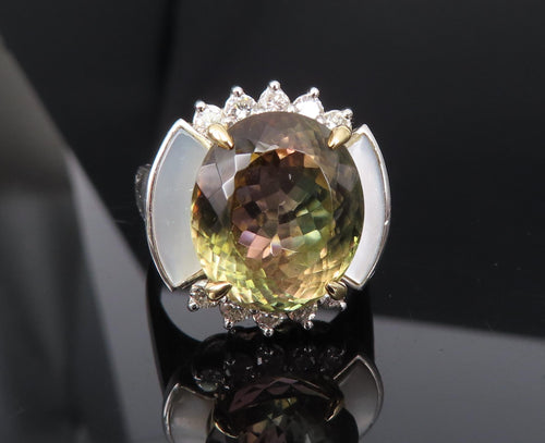 10.18ct Party Color Tourmaline & 0.50ct Diamond Platinum  18K Gold Ring Sz 8.5
