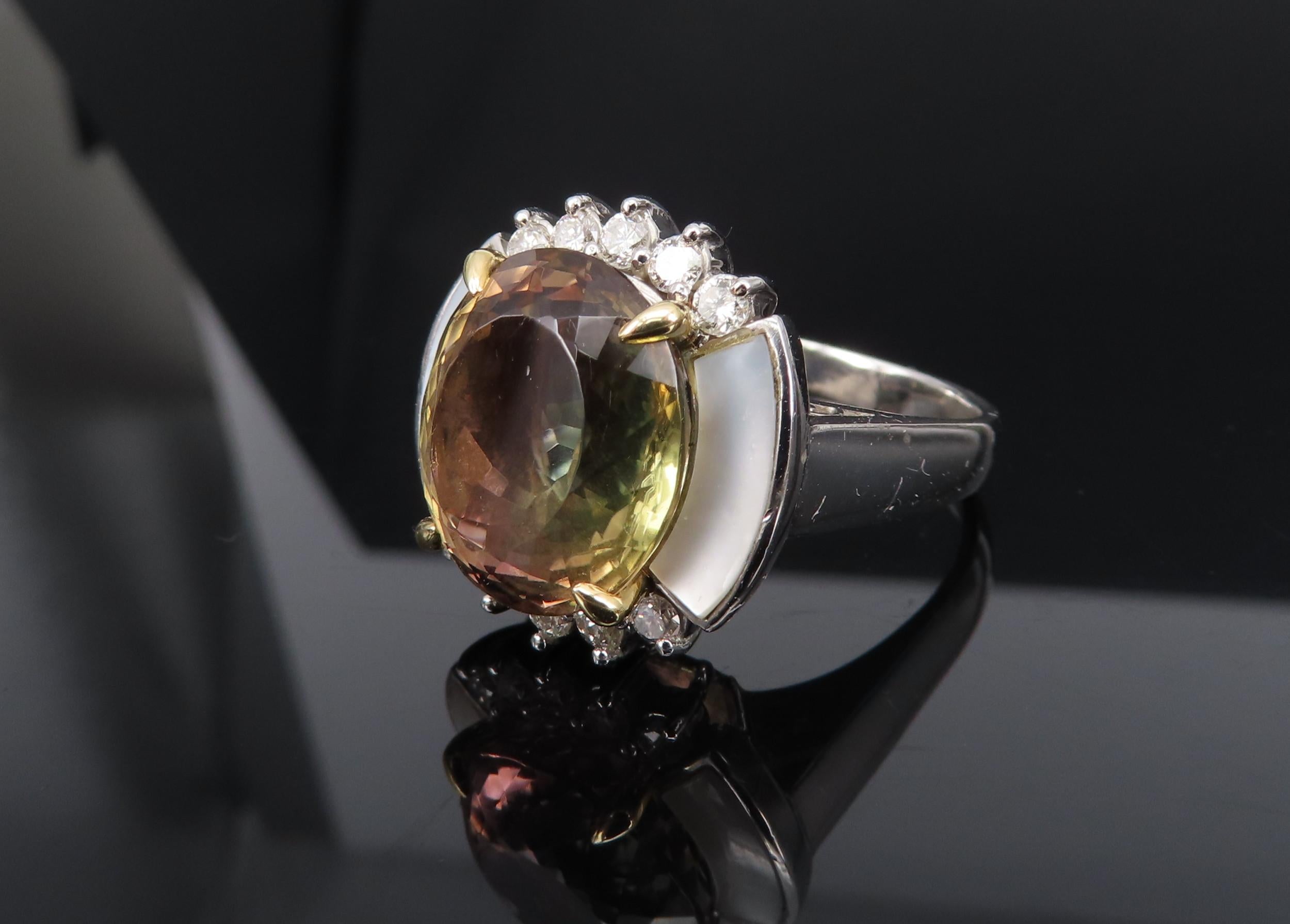 10.18ct Party Color Tourmaline & 0.50ct Diamond Platinum  18K Gold Ring Sz 8.5