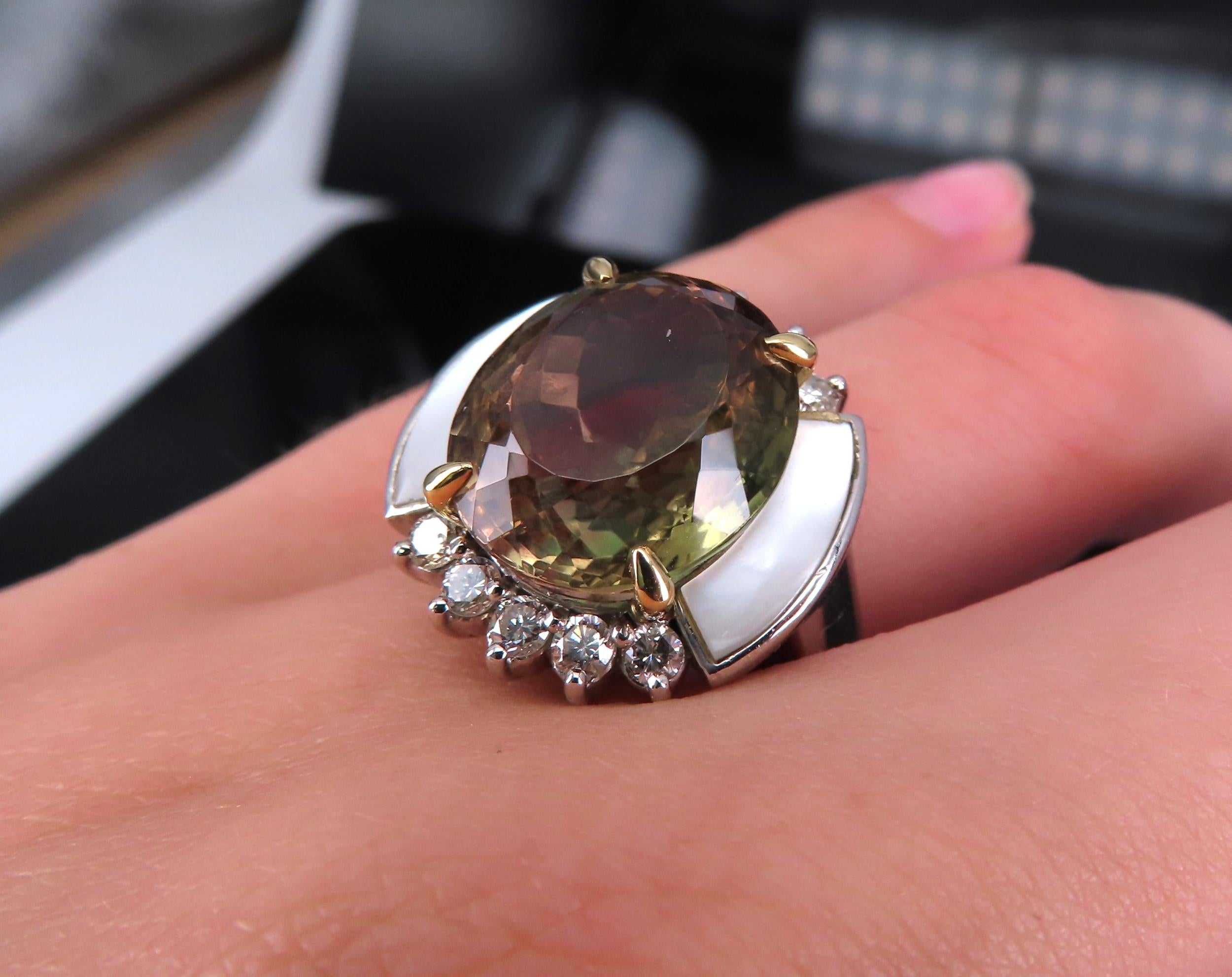 10.18ct Party Color Tourmaline & 0.50ct Diamond Platinum  18K Gold Ring Sz 8.5