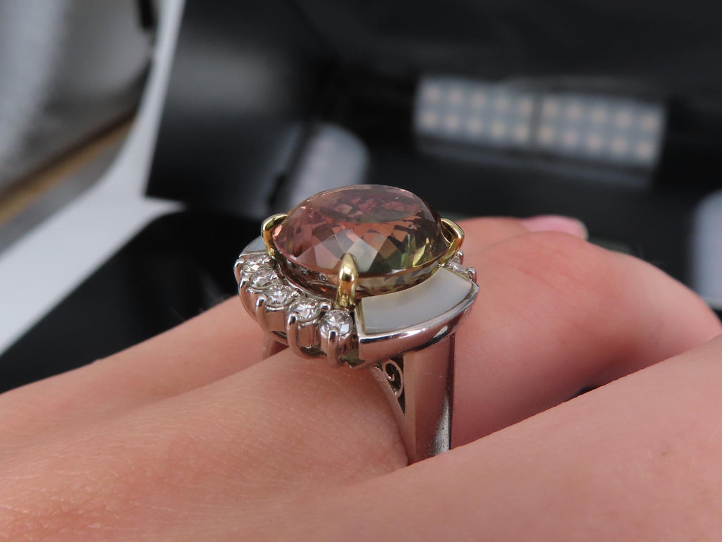 10.18ct Party Color Tourmaline & 0.50ct Diamond Platinum  18K Gold Ring Sz 8.5