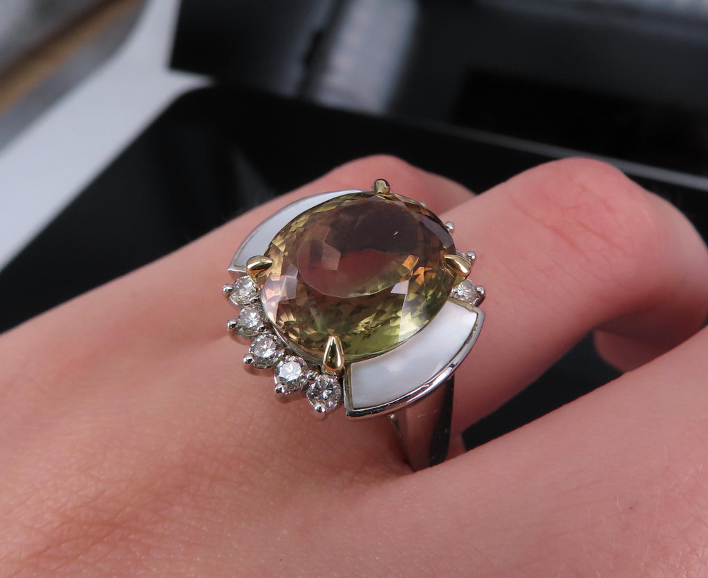 10.18ct Party Color Tourmaline & 0.50ct Diamond Platinum  18K Gold Ring Sz 8.5