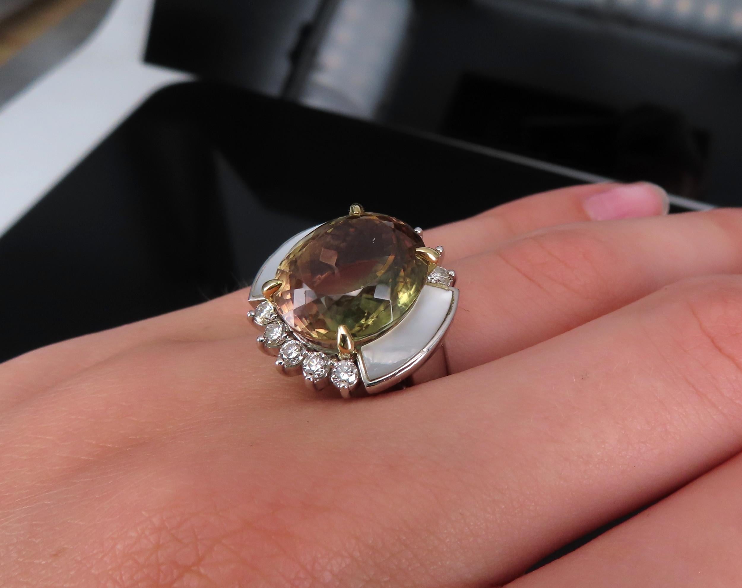 10.18ct Party Color Tourmaline & 0.50ct Diamond Platinum  18K Gold Ring Sz 8.5