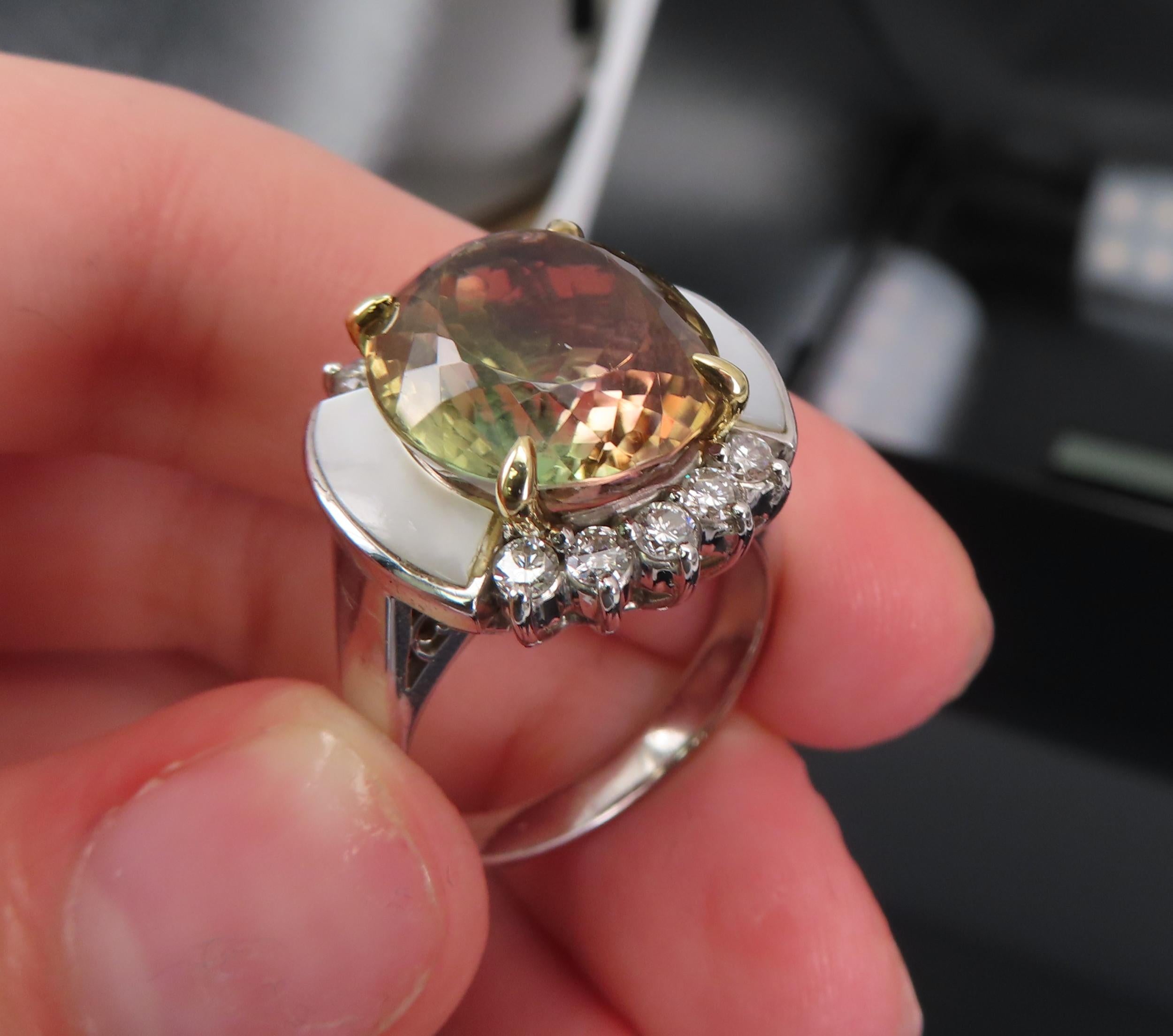 10.18ct Party Color Tourmaline & 0.50ct Diamond Platinum  18K Gold Ring Sz 8.5