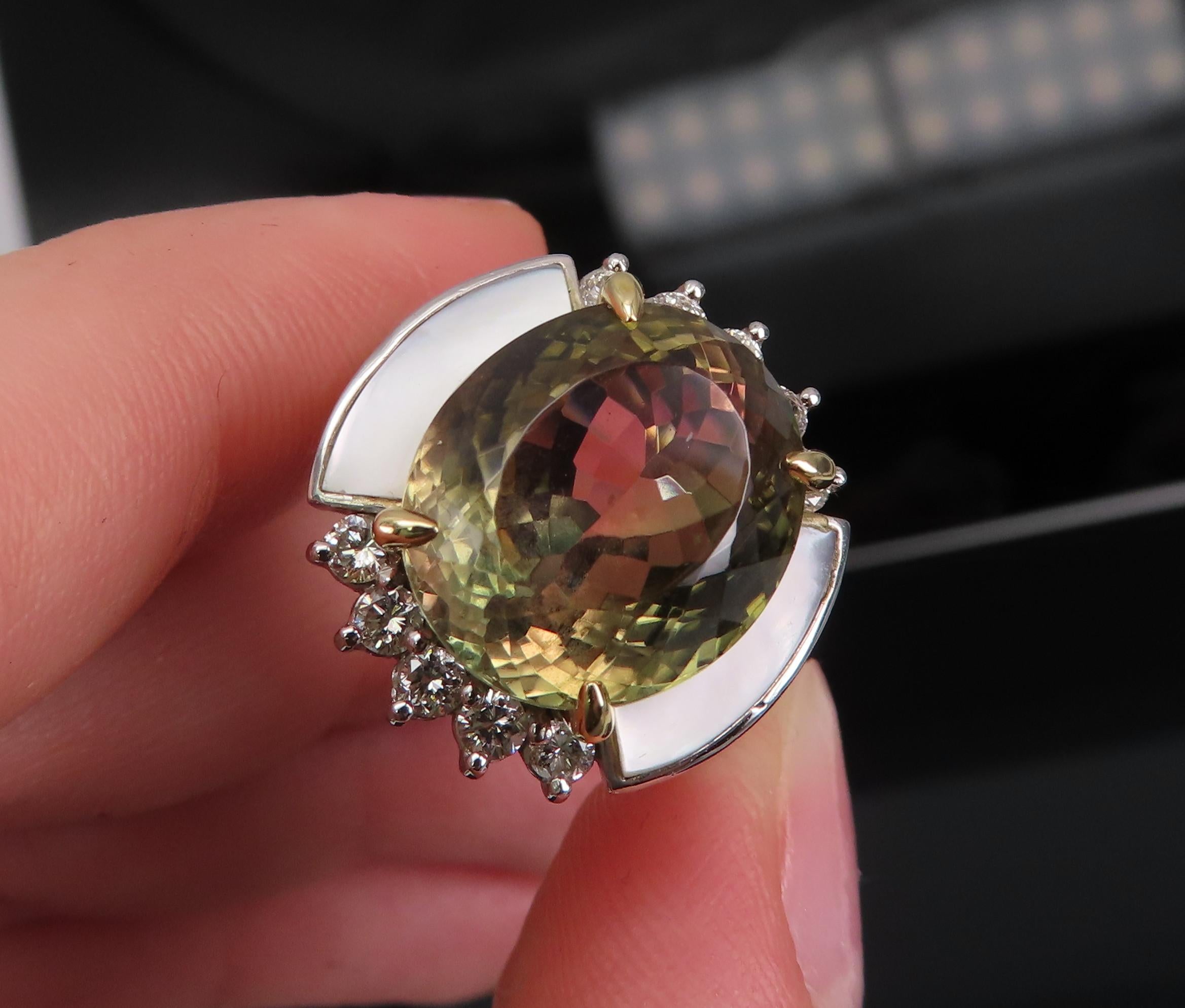 10.18ct Party Color Tourmaline & 0.50ct Diamond Platinum  18K Gold Ring Sz 8.5