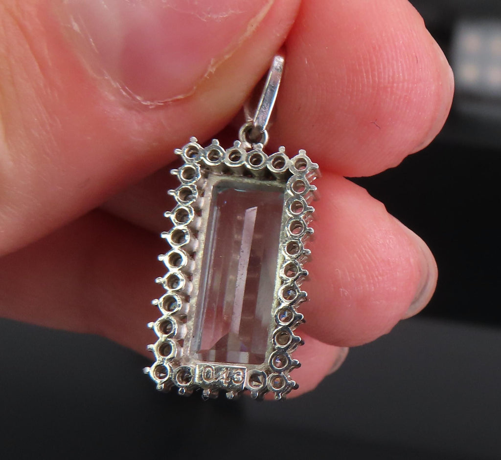 Vintage 3.00ct Emerald Cut Natural Aquamarine 0.43ct Diamond Platinum Pendant