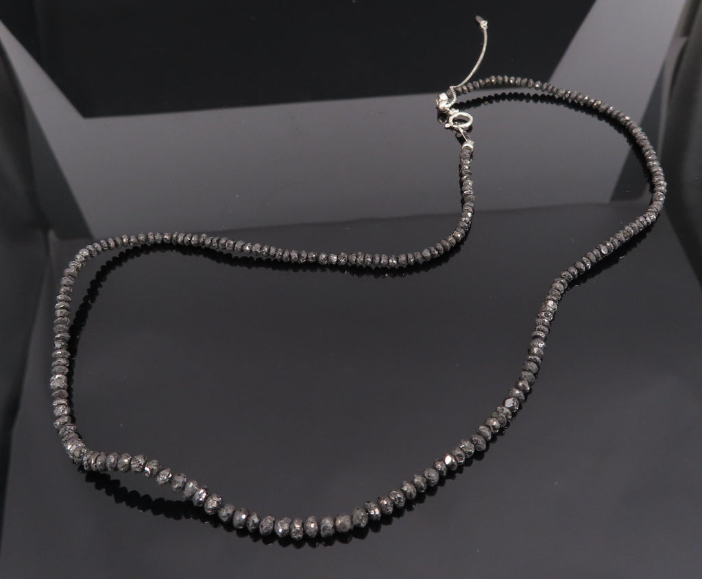 Estate 20.0ct Faceted Bead Cut Black Diamond 18K White Gold 18" Long Necklace