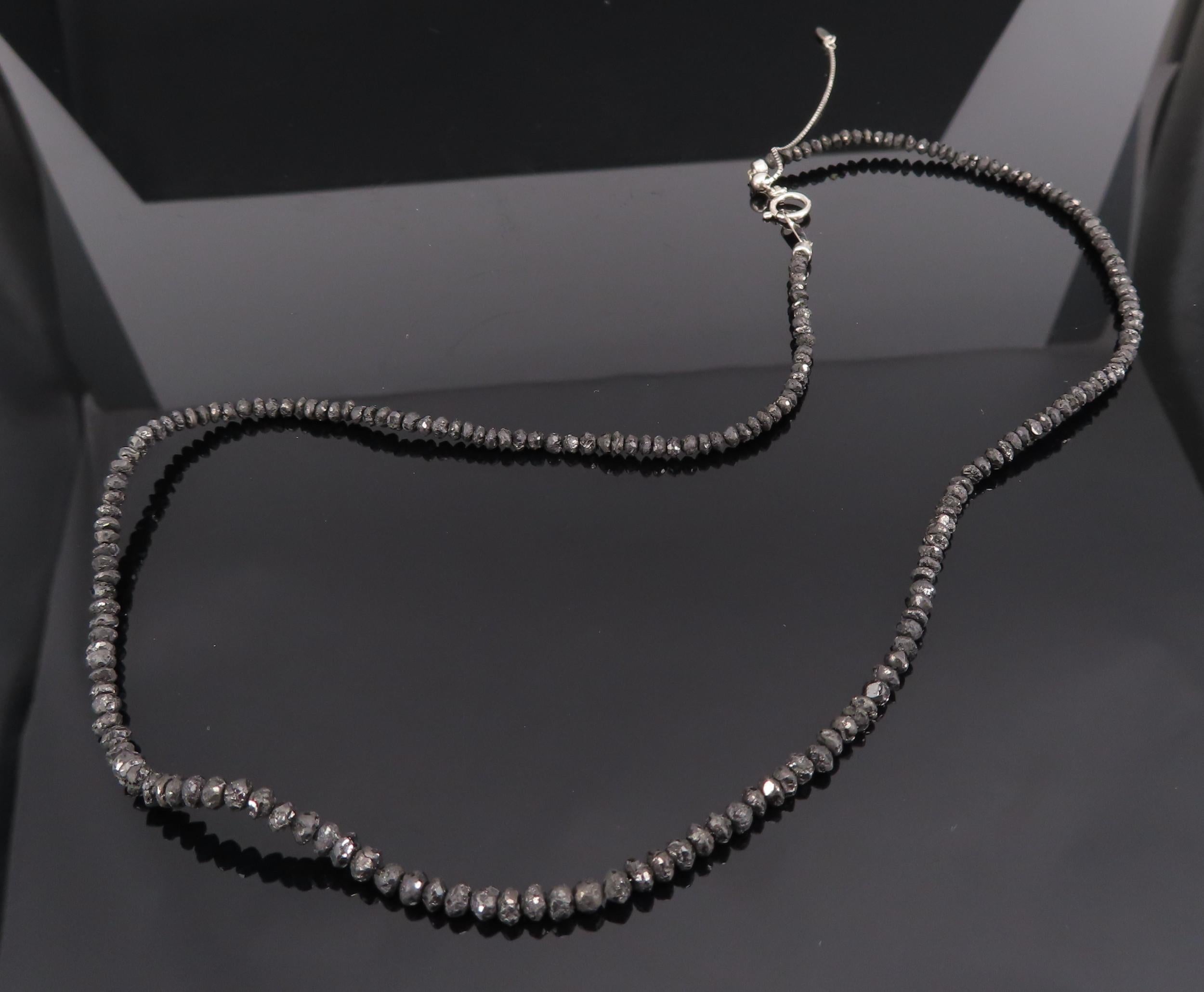 Estate 20.0ct Faceted Bead Cut Black Diamond 18K White Gold 18" Long Necklace
