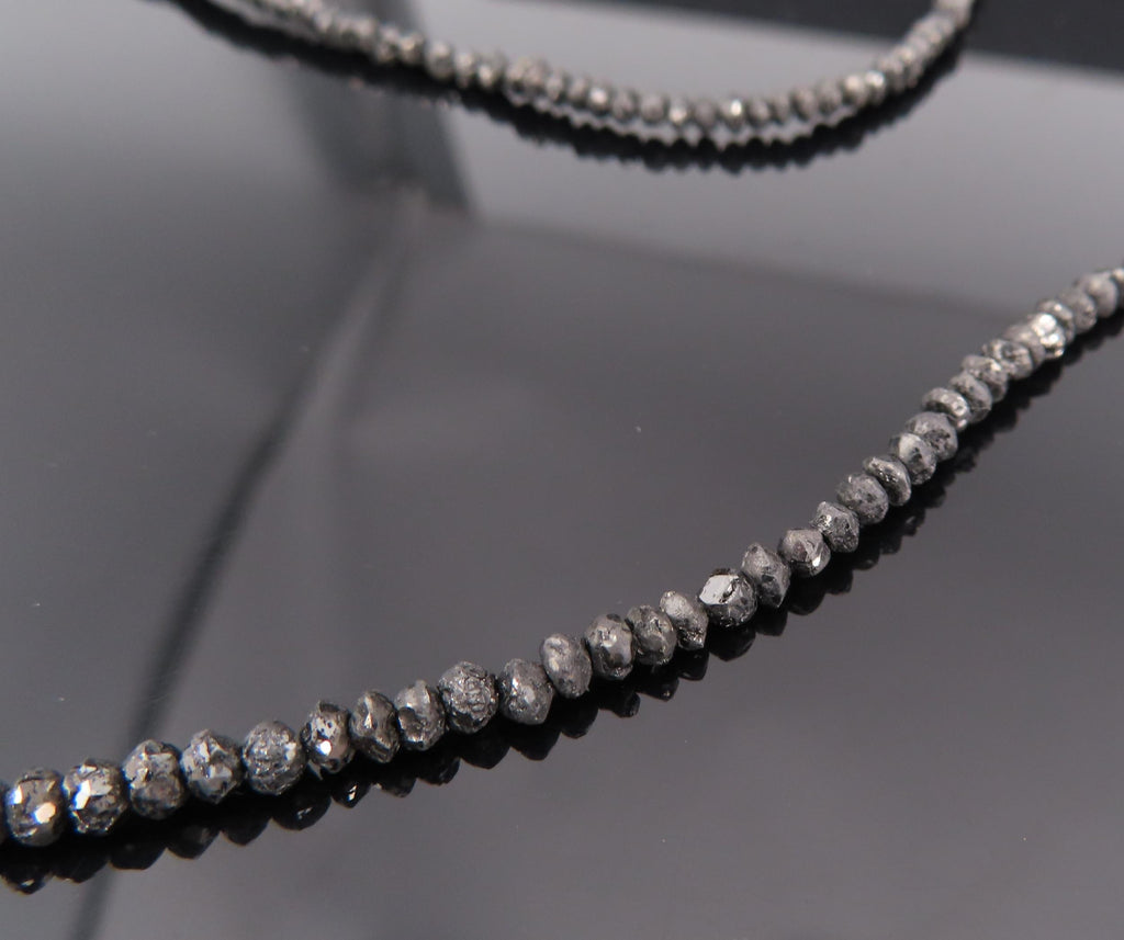 Estate 20.0ct Faceted Bead Cut Black Diamond 18K White Gold 18" Long Necklace
