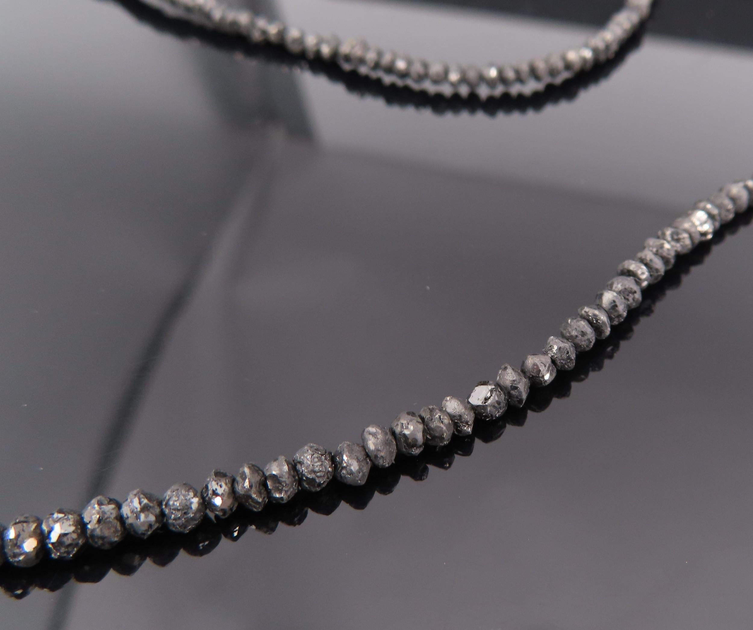 Estate 20.0ct Faceted Bead Cut Black Diamond 18K White Gold 18" Long Necklace