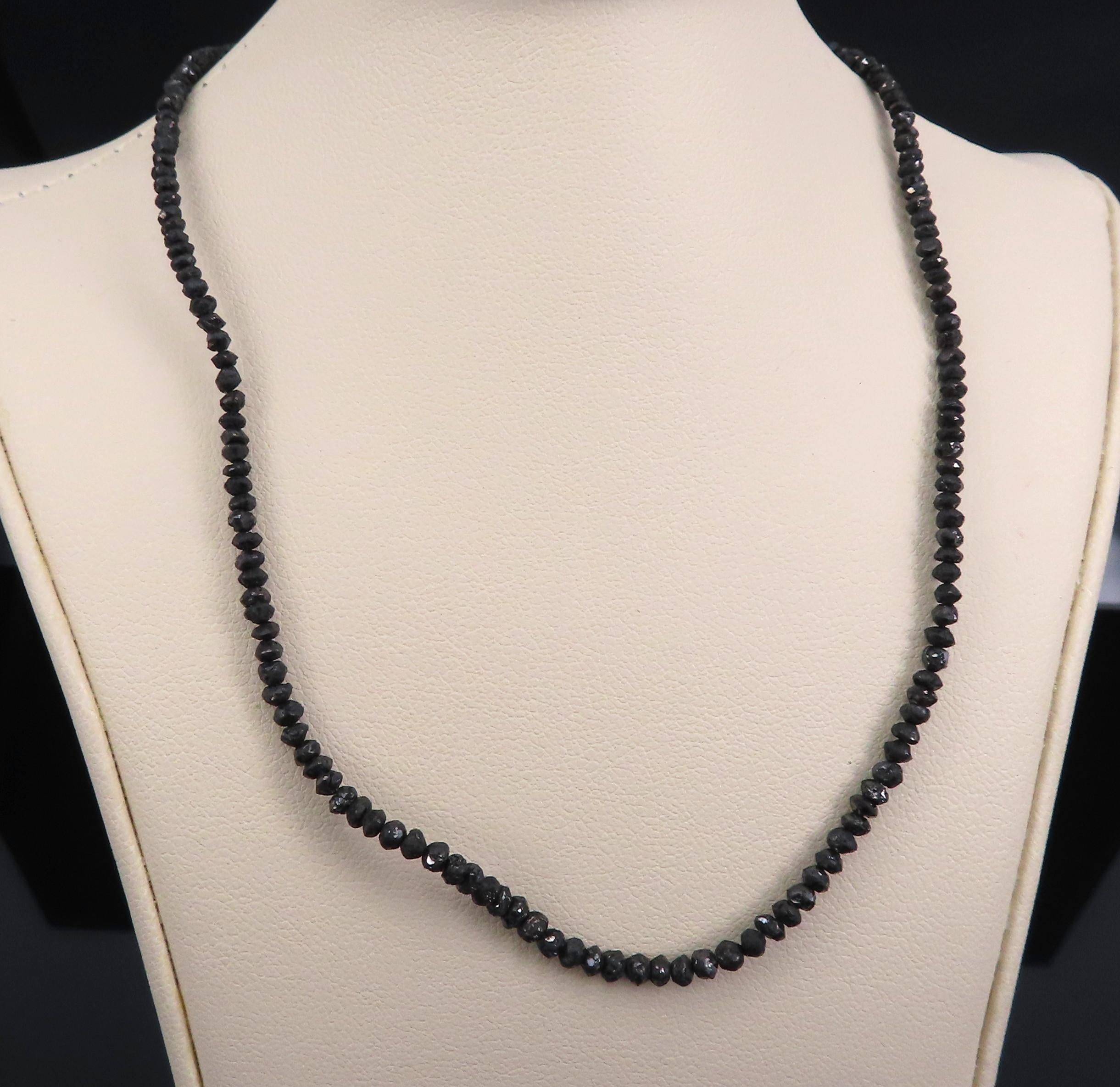 Estate 20.0ct Faceted Bead Cut Black Diamond 18K White Gold 18" Long Necklace