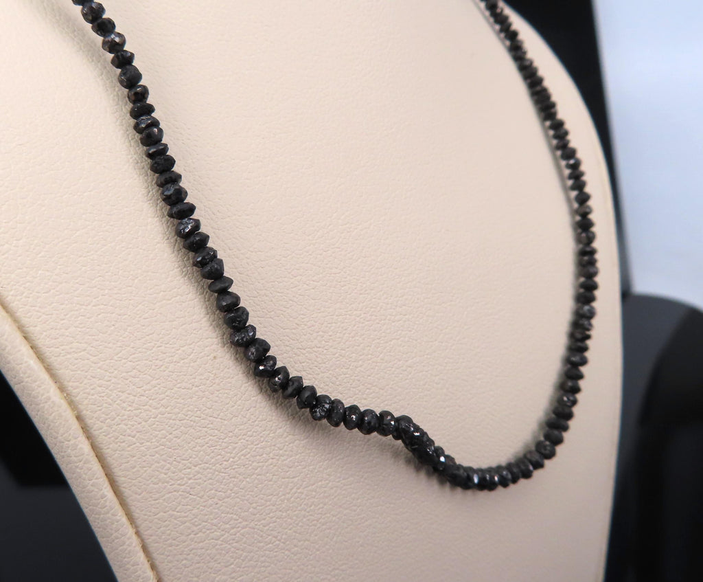 Estate 20.0ct Faceted Bead Cut Black Diamond 18K White Gold 18" Long Necklace