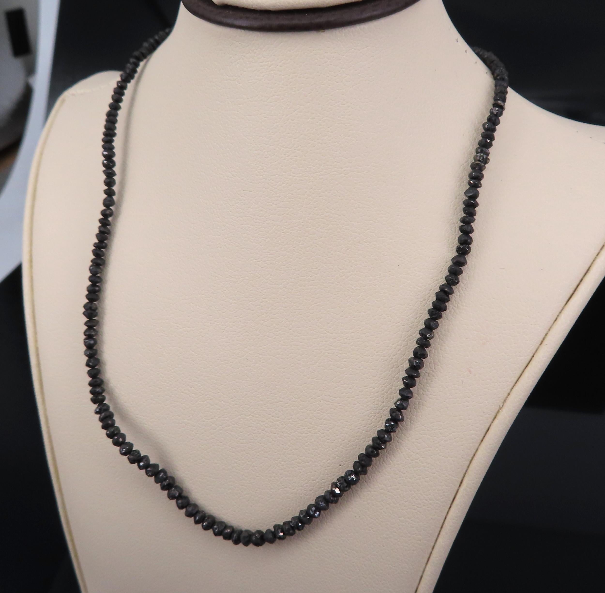Estate 20.0ct Faceted Bead Cut Black Diamond 18K White Gold 18" Long Necklace