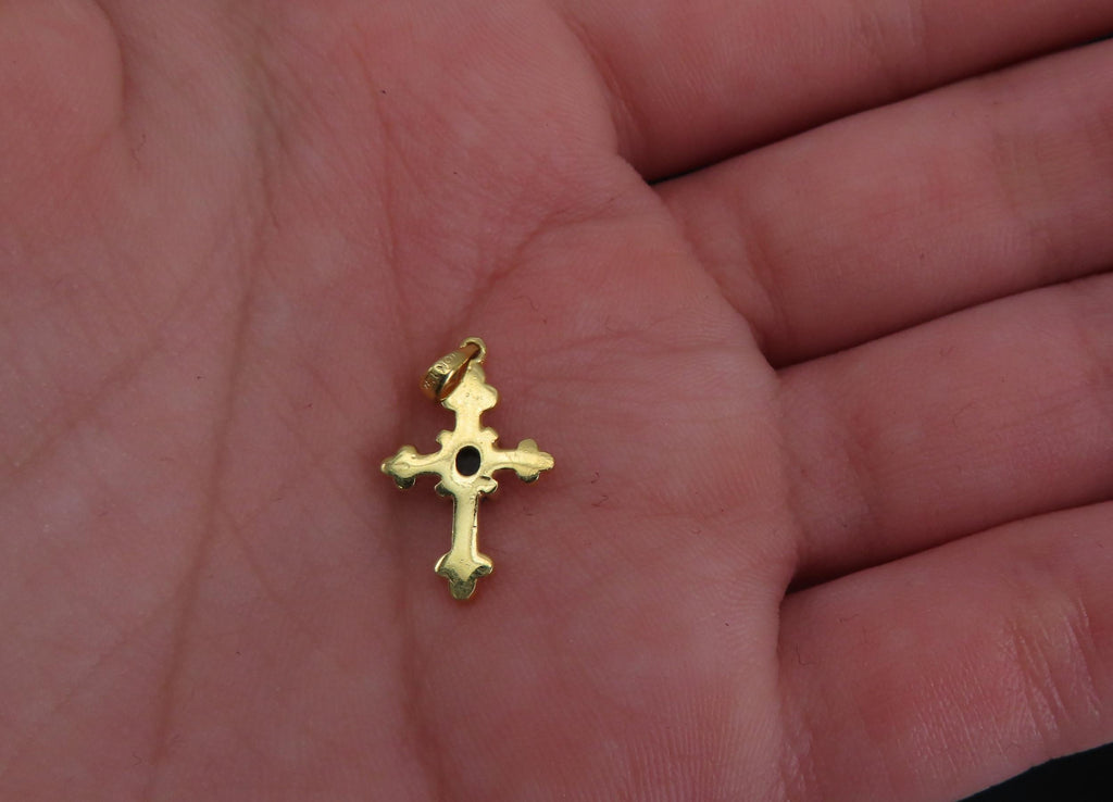 Vintage 0.10ct Natural Black Opal & 18K Yellow Gold Cross Botonny Pendant Charm