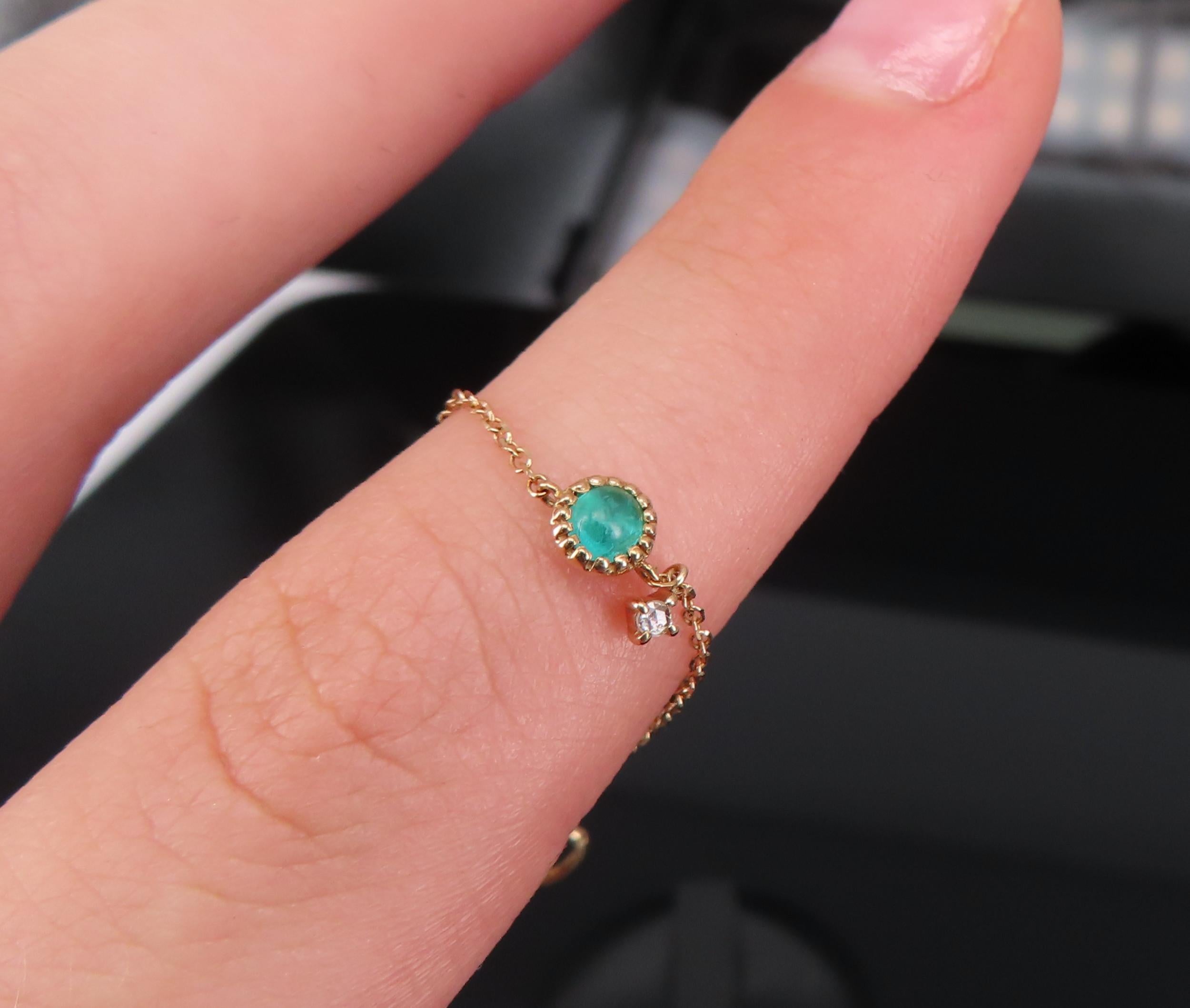 Vintage 0.10ct Green Tourmaline & 0.01ct Diamond 18K Gold Yellow Chain Ring
