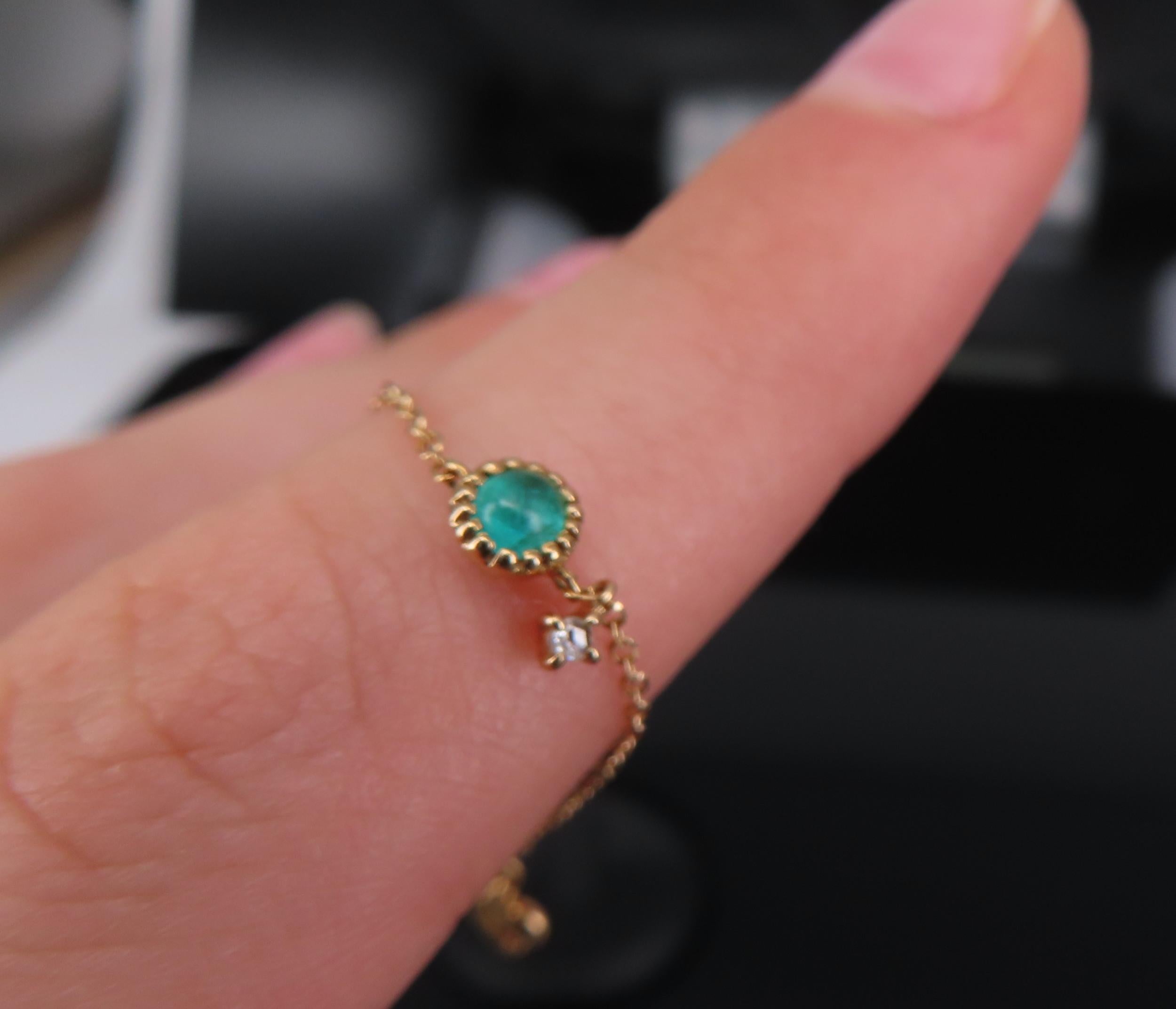 Vintage 0.10ct Green Tourmaline & 0.01ct Diamond 18K Gold Yellow Chain Ring