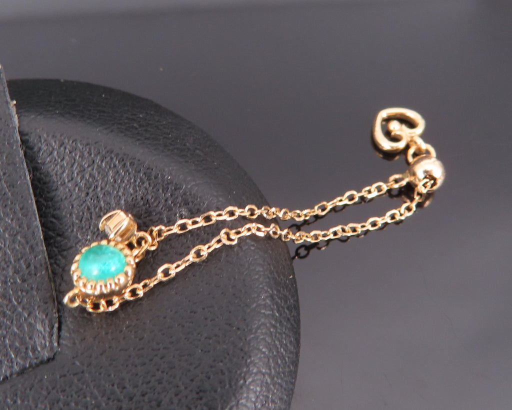 Vintage 0.10ct Green Tourmaline & 0.01ct Diamond 18K Gold Yellow Chain Ring