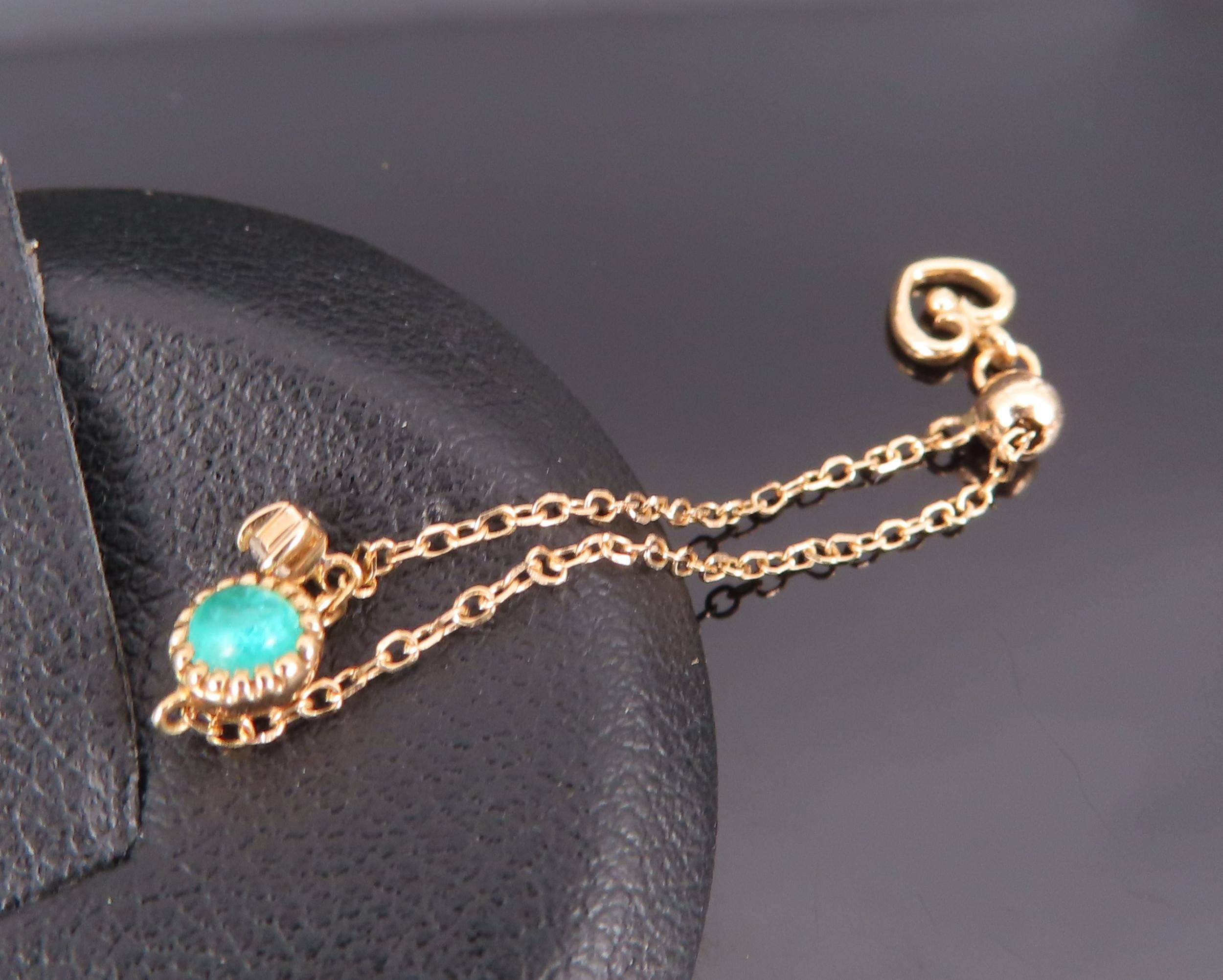 Vintage 0.10ct Green Tourmaline & 0.01ct Diamond 18K Gold Yellow Chain Ring