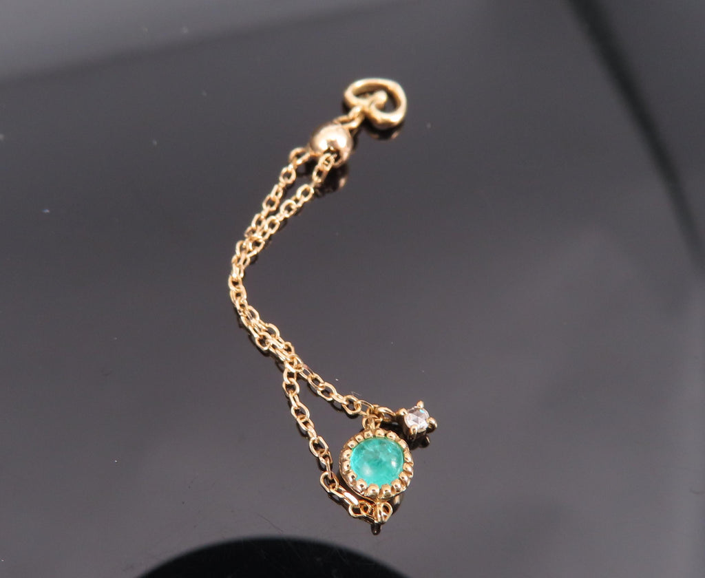 Vintage 0.10ct Green Tourmaline & 0.01ct Diamond 18K Gold Yellow Chain Ring